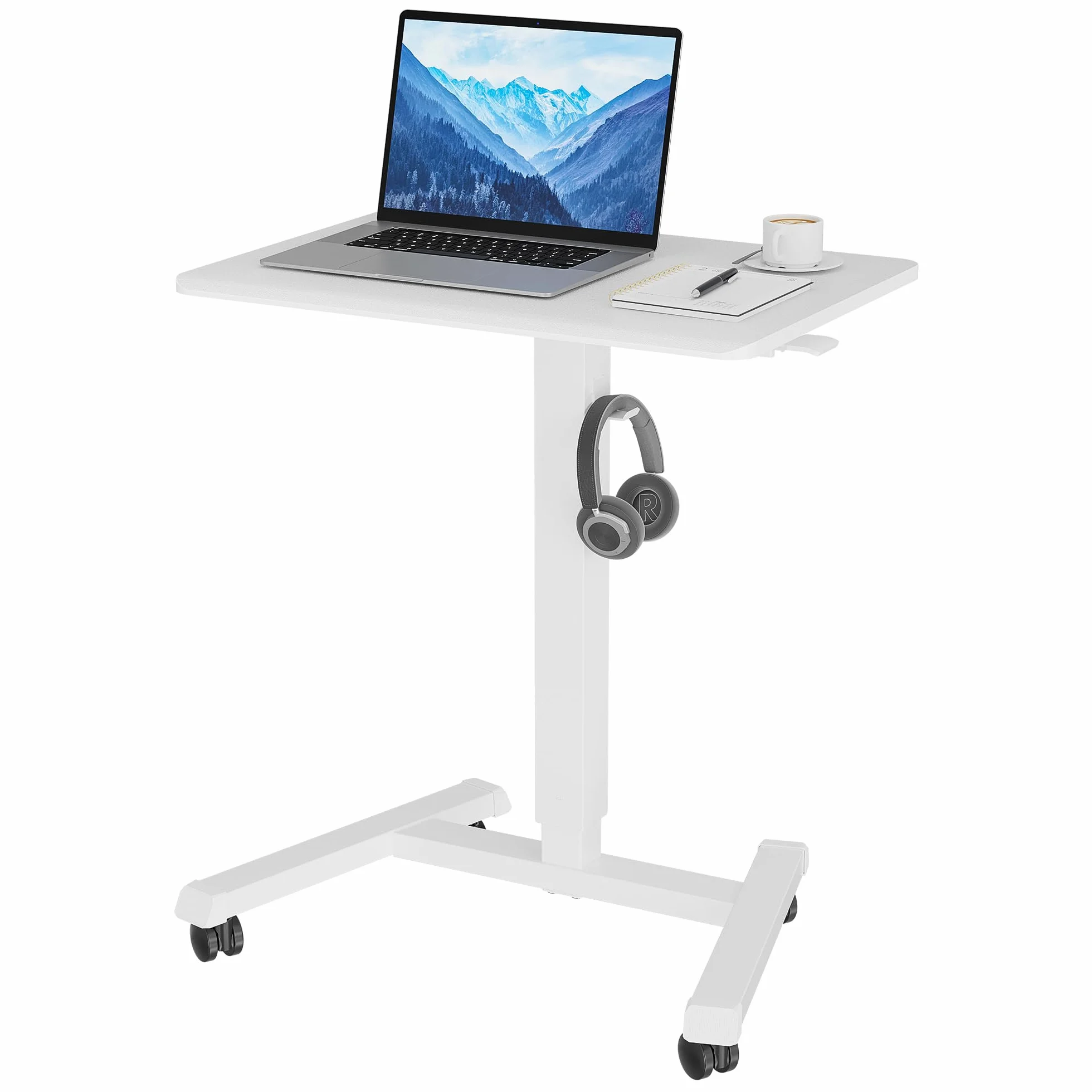 BONTEC 65x45cm Ruchome Biurko Stojące z 4 Kółkami – Regulowane Biurko z Wysokością 72-112 cm, Mobilna Stacja Robocza, Idealne do Salonu, Sypialni i Biura, Maksymalne Obciążenie 15KG, Białe