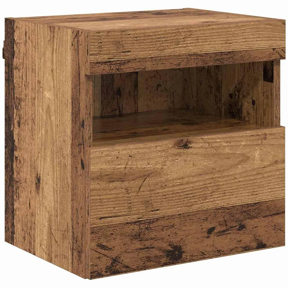 Regały ścienne pod telewizor zestaw 2 sztuk, wygląd starego drewna, 40 x 30 x 40 cm, materiał drewnopochodny, z oświetleniem LED, montowane na ścianie, do salonu, nowoczesne wzornictwo, dużo