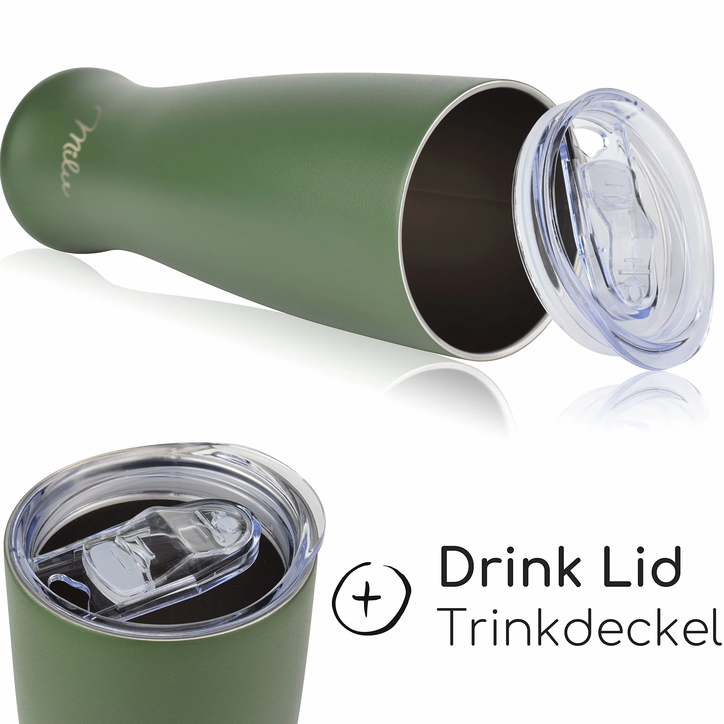 Milu Szklanka do piwa pszenicznego Stali Nierdzewnej | Kufel do piwa z pokrywką piwo zimne przez 7 godzin | Beer Pint izolowane termo kubek (500ml, Oliwkowo-zielony)