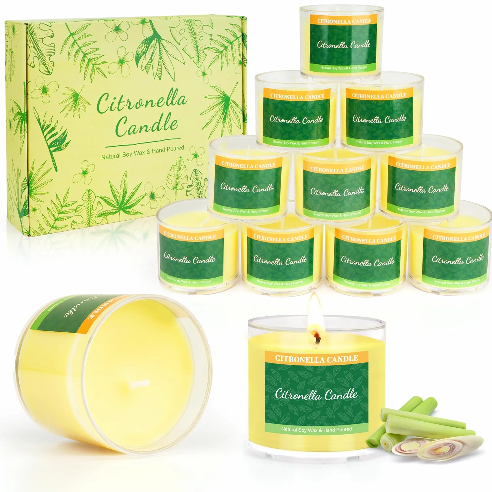 Citronella świeczki typu tealight Citronella do użytku na zewnątrz – duże podgrzewacze 10 godzin, trwały zestaw 12 świec, naturalny wosk sojowy, świece na prezent dla kobiet, sąsiadów, przyjaciół