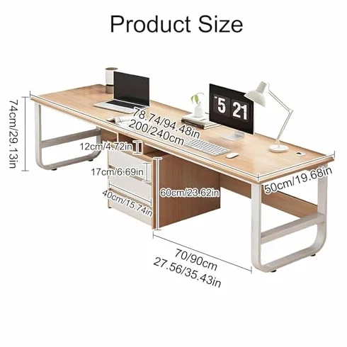 Podwójne biurko dla 2 dużych 240 cm, drewniane biurko do pisania i nauki, nowoczesne domowe biuro, stacja robocza, stylowe biurko komputerowe do gier i produktywności, szare