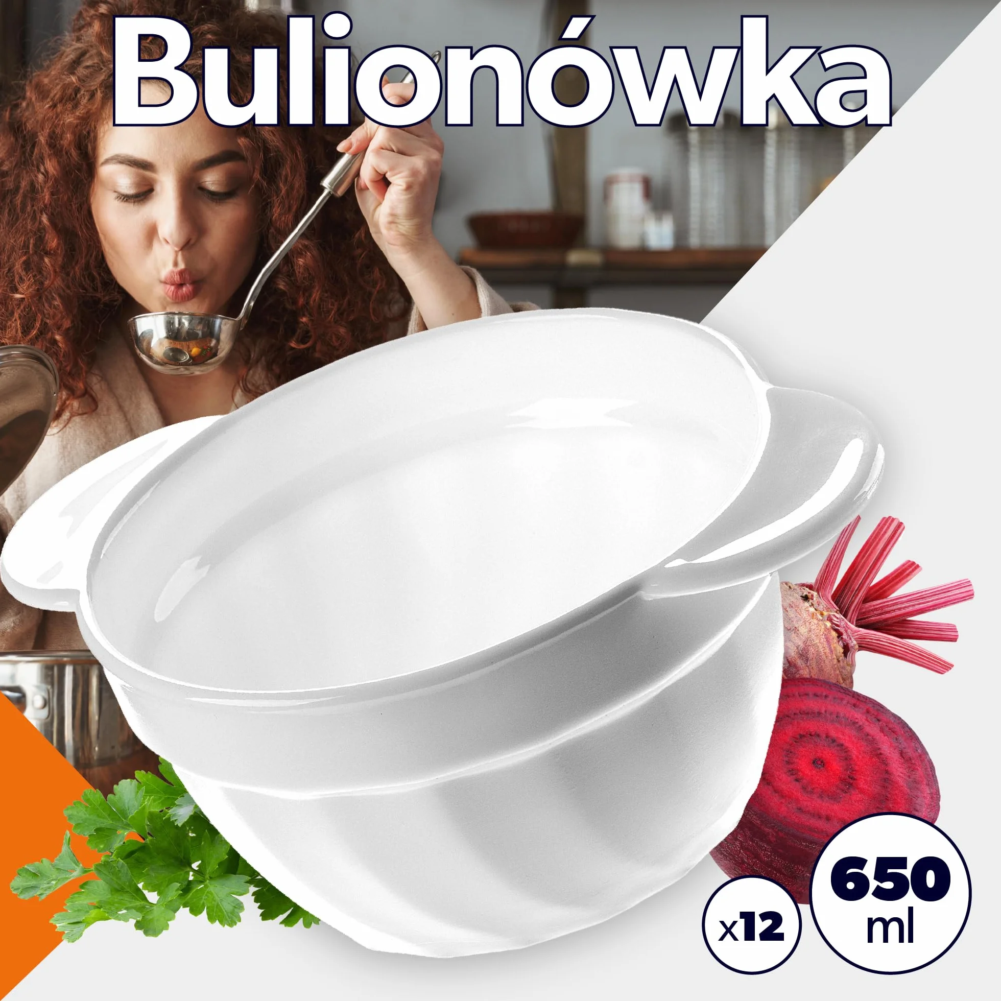 KADAX Filiżanki do zupy, 650 ml, miski na zupę ze wzmocnionego szkła, 18,5 x 14 x 8 cm, miseczki na zupę z podwójnymi uchwytami, waza do zup, kremów, bulionów (650 ml/12 sztuk)