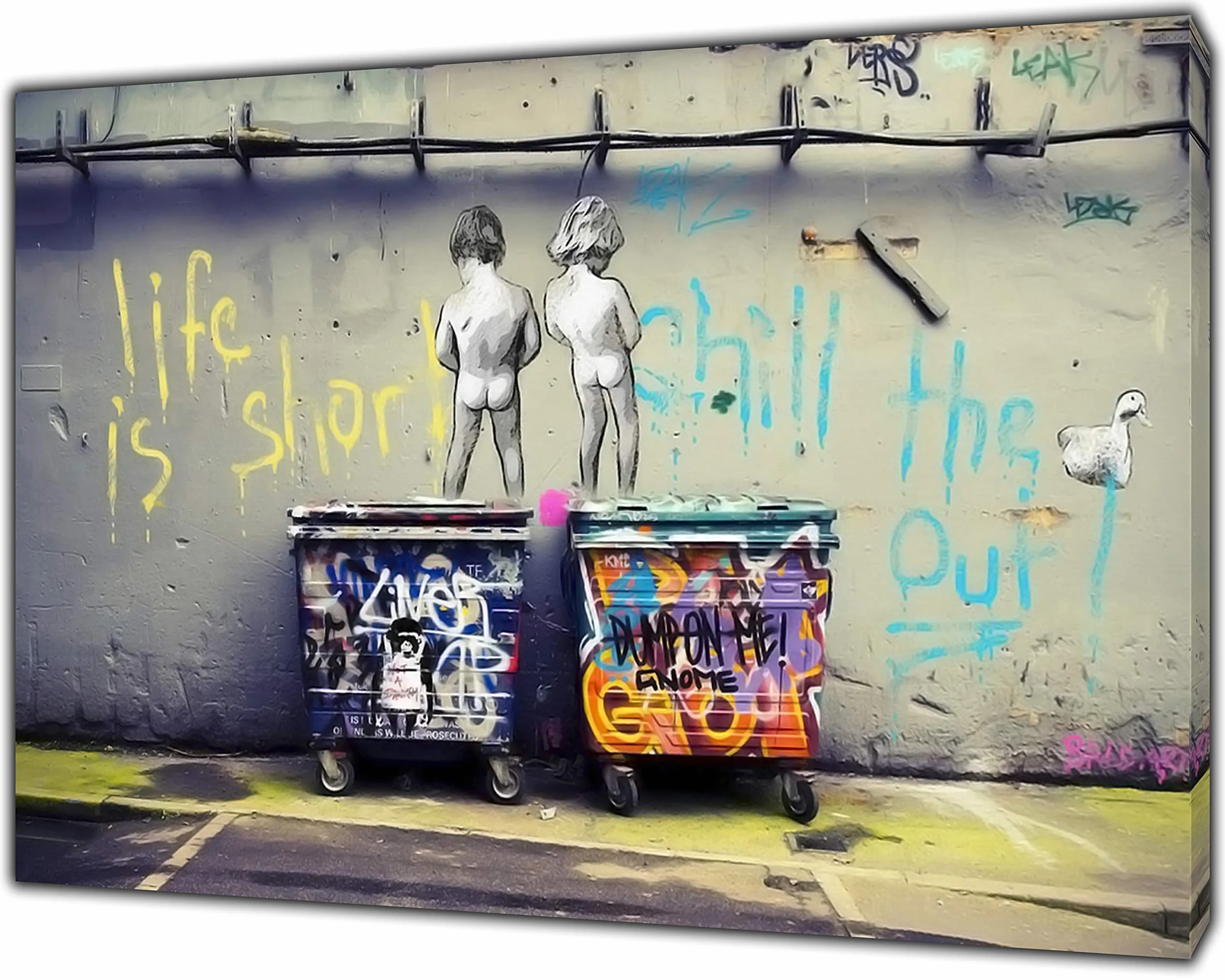 Bankys"Kids Life is Short" przedruk farby na oprawionym płótnie sztuka ścienna dekoracja domu 40 cali x 30 cali (102 x 76 cm) - 18 mm głębokość