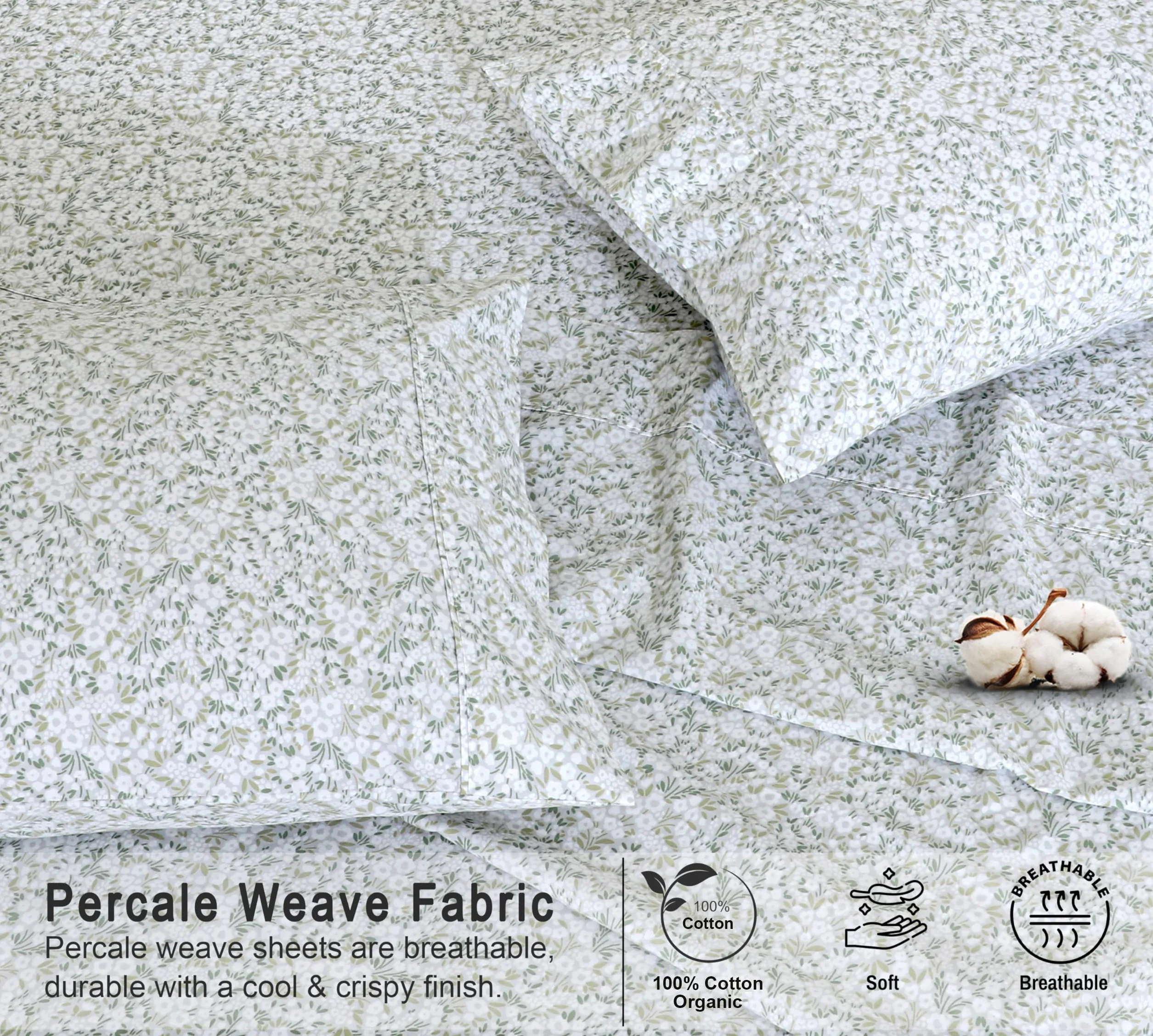 RUVANTI Prześcieradła ze 100% bawełny organicznej Twin XL, perkalowy splot, certyfikat GOTS, 3-częściowy zestaw, głęboka kieszeń 38 cm, wyraźna i oddychająca, miękka, trwała pościel, Sábanas Algodón