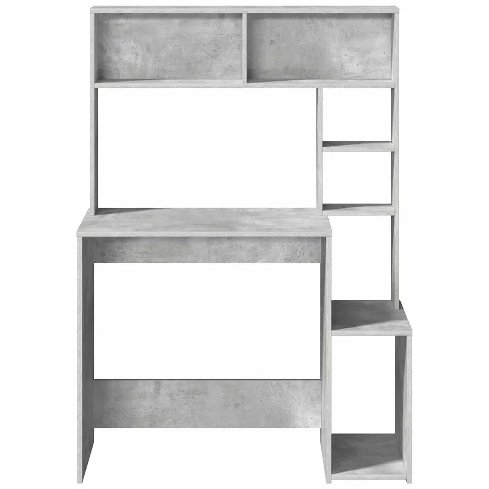 Hothingwell Biurko z półkami szare betonowe 100x45x140 cm drewno inżynieryjne | Odporna na wilgoć gładka powierzchnia, podwyższone i dolne otwarte półki, uniwersalne przechowywanie na biurko lub