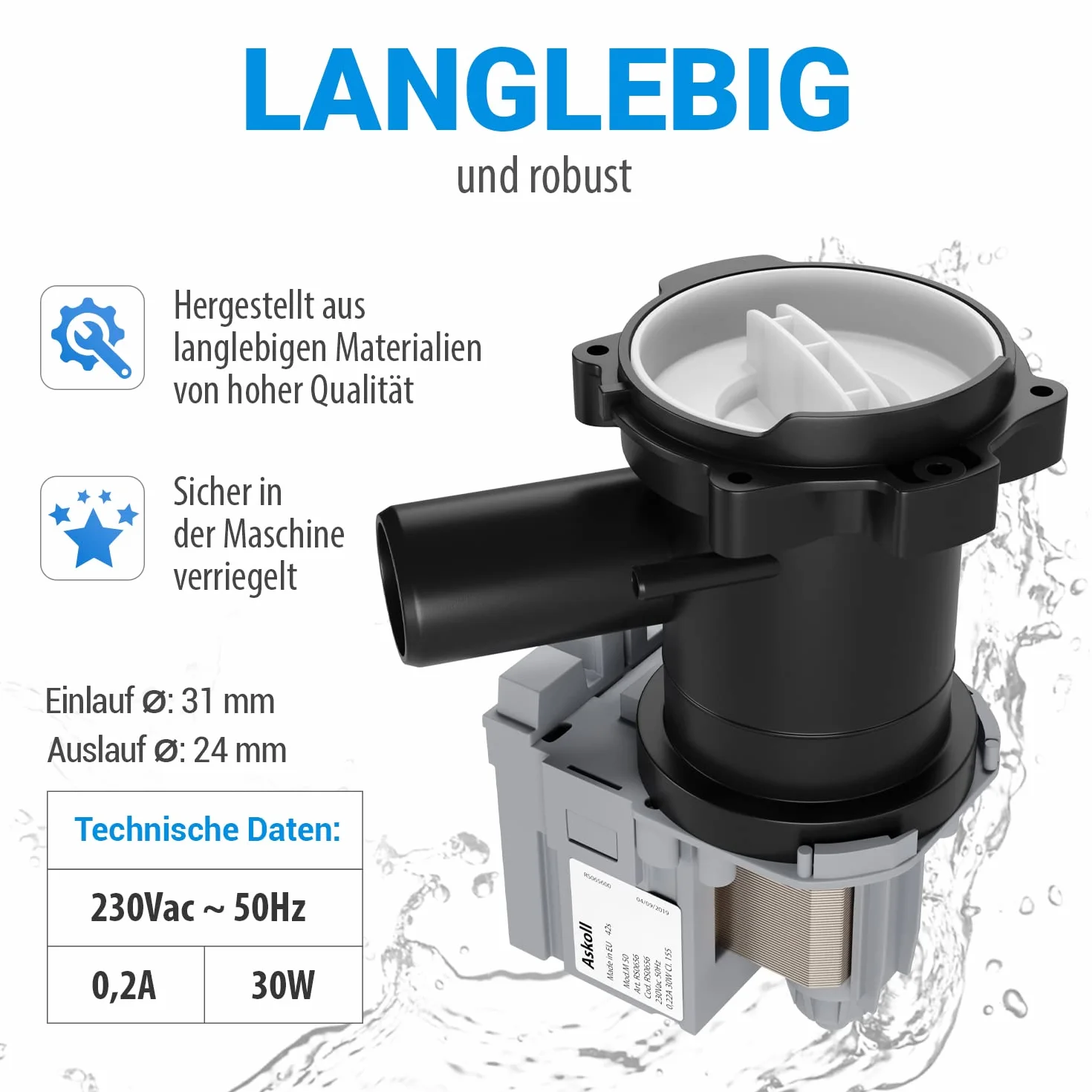 Pompa ściekowa zamiennik Bosch 00145787 do pralki Siemens iQ300