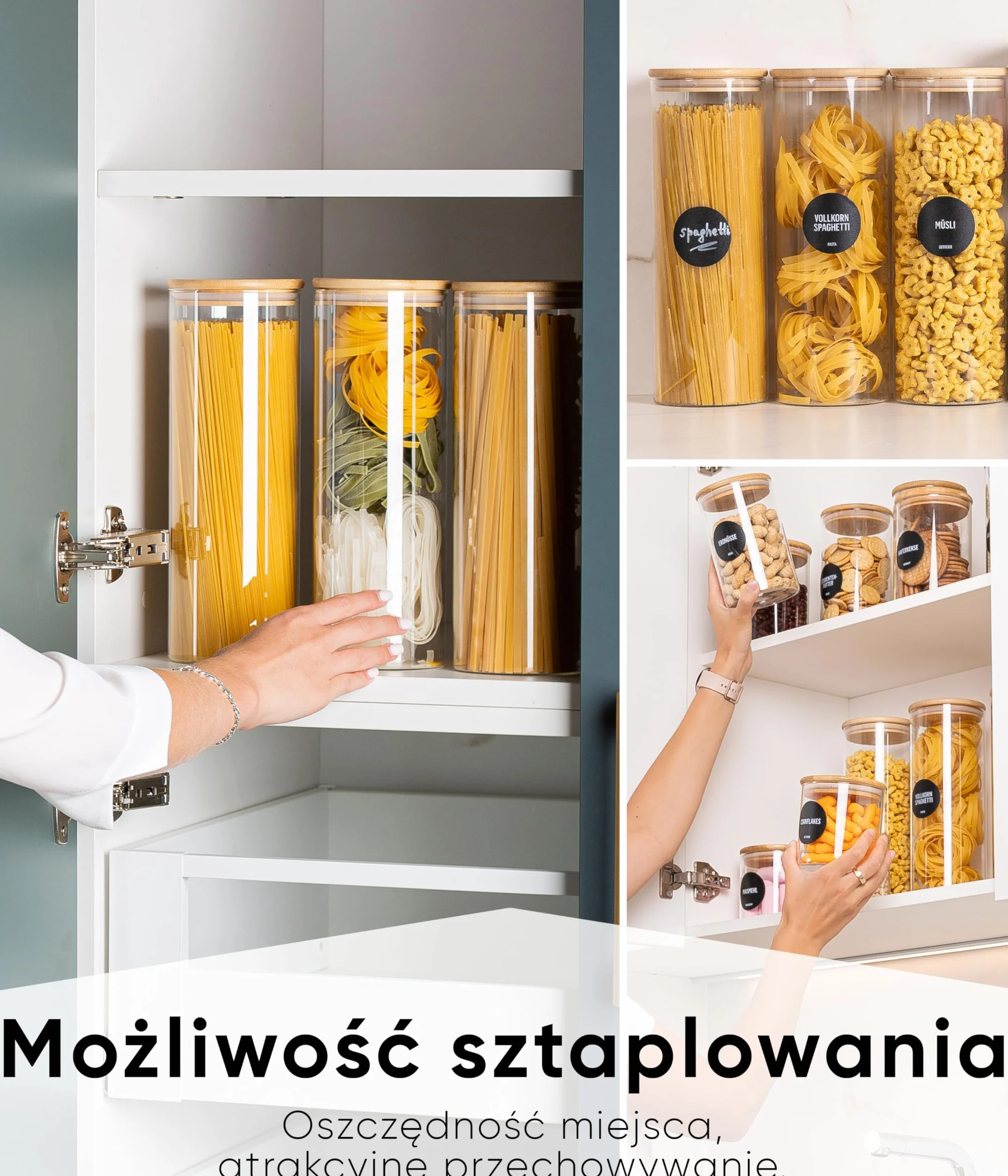 Deco haus® Słoiki do przechowywania z pokrywką, zestaw 3 sztuk do mąkę, szklane pojemniki na zapasy, do przechowywania kuchni, słoiki, szklany pojemnik 3x1950ml