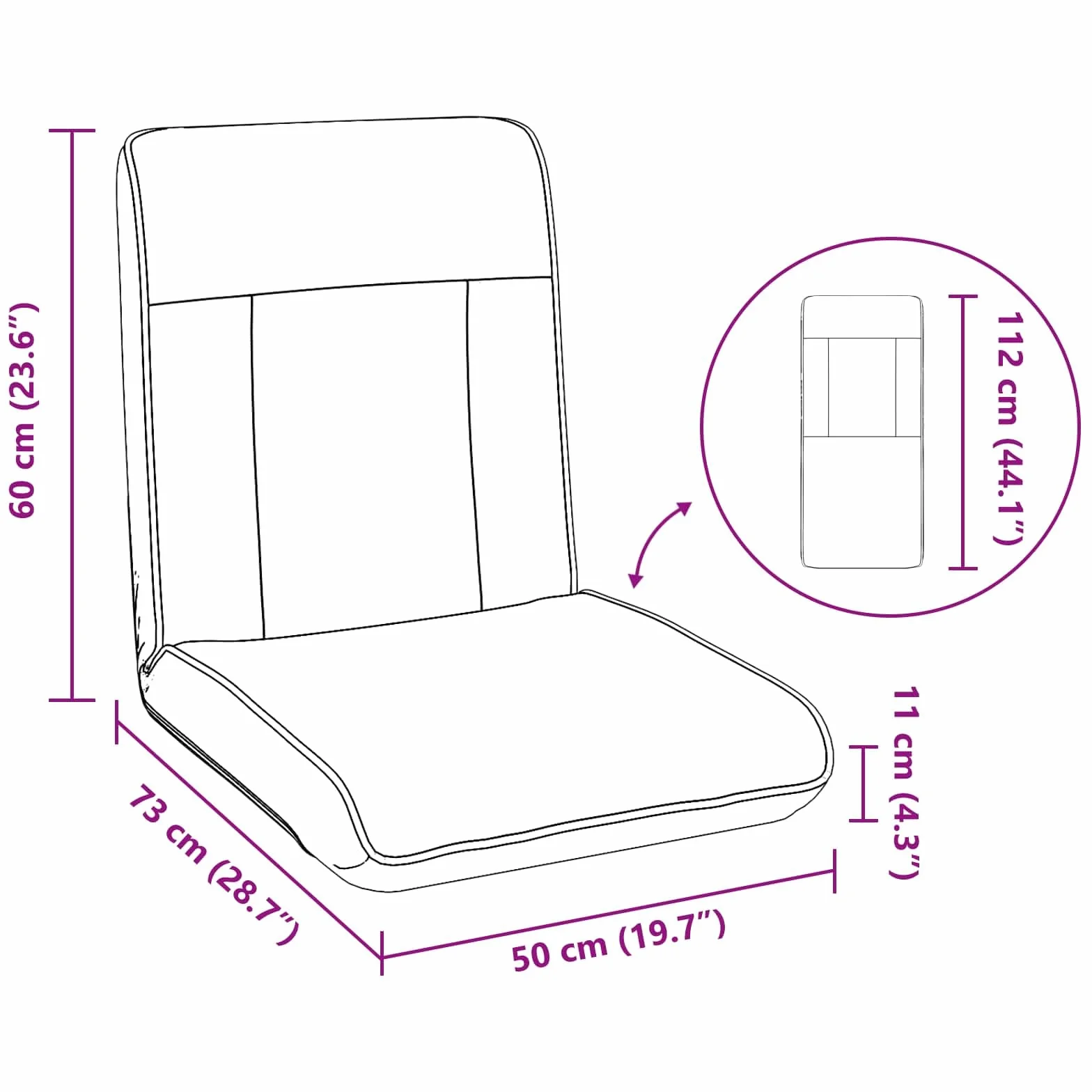 Krzesło podłogowe, ciemnoszare, materiałowe, 50 x 73 x 60 cm, składane, regulowane, z wyściełanym oparciem, ergonomiczne, do salonu, gier, jogi, czytania i biura