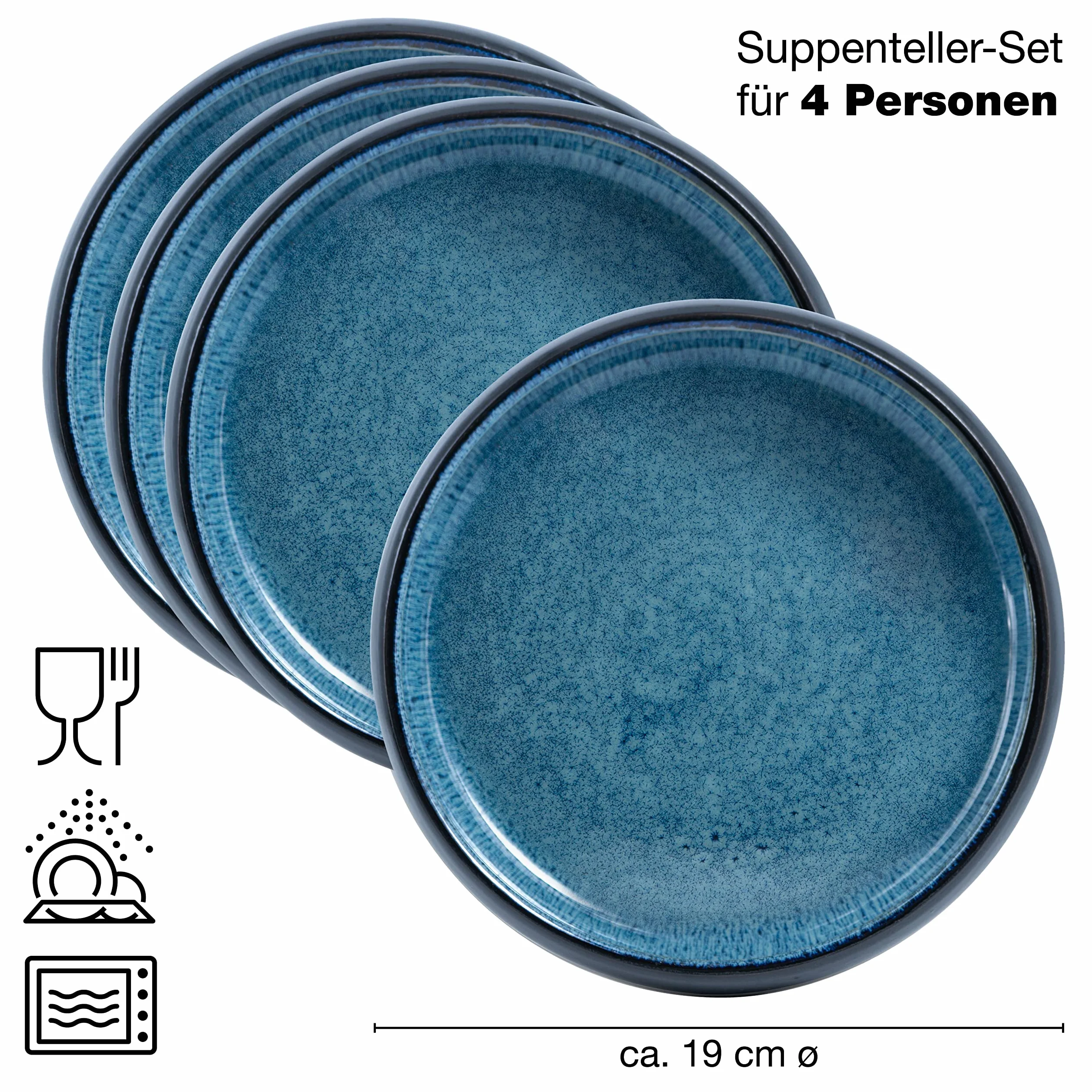 Moritz & Moritz SOLID 4 kamionkowe talerze do zupy, 19 cm, miska na zupę, makaron, sałatkę lub musli