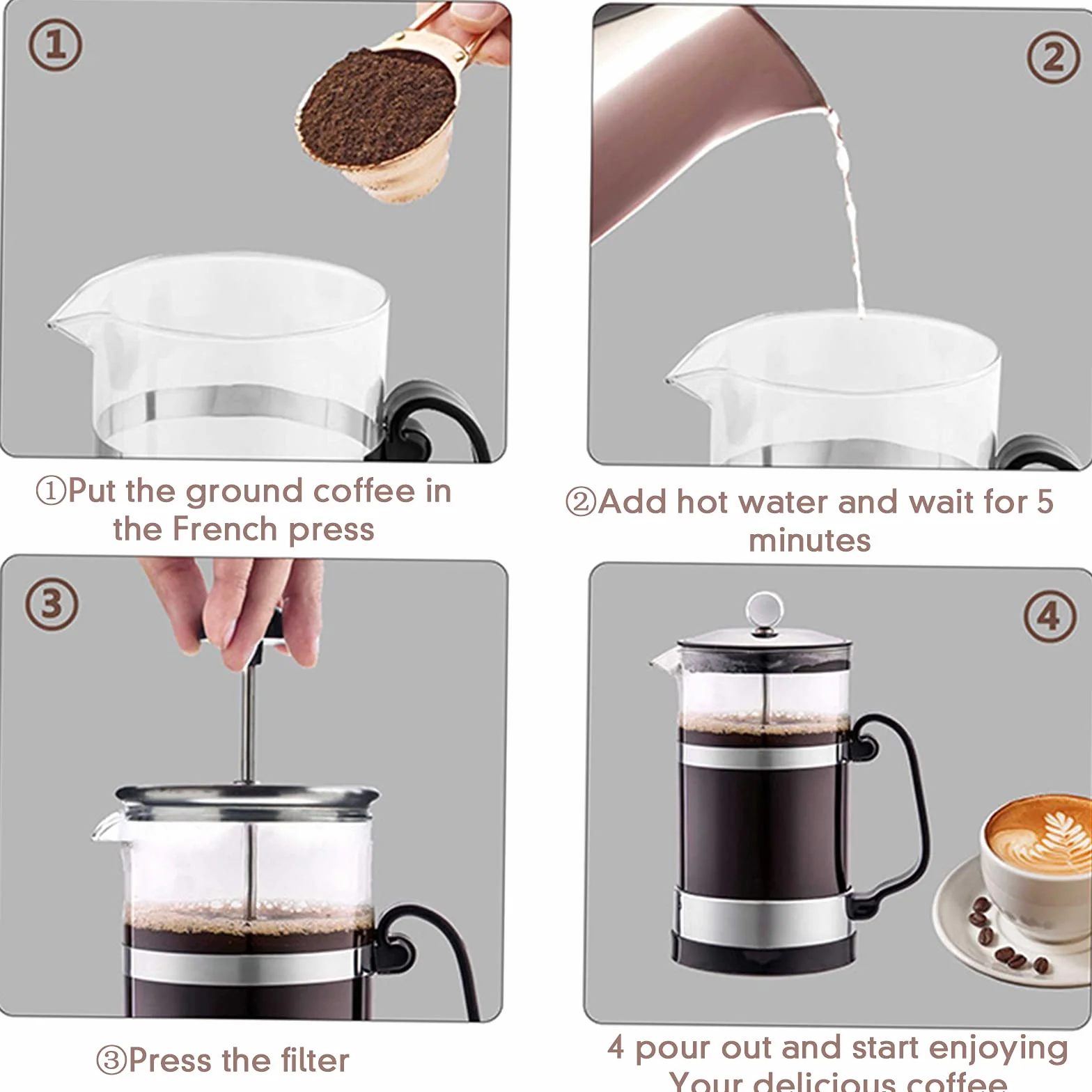 French Press zaparzacz do kawy z filtrem ze stali nierdzewnej 1000 ml, dzbanek do kawy, ze szkła (czarny)