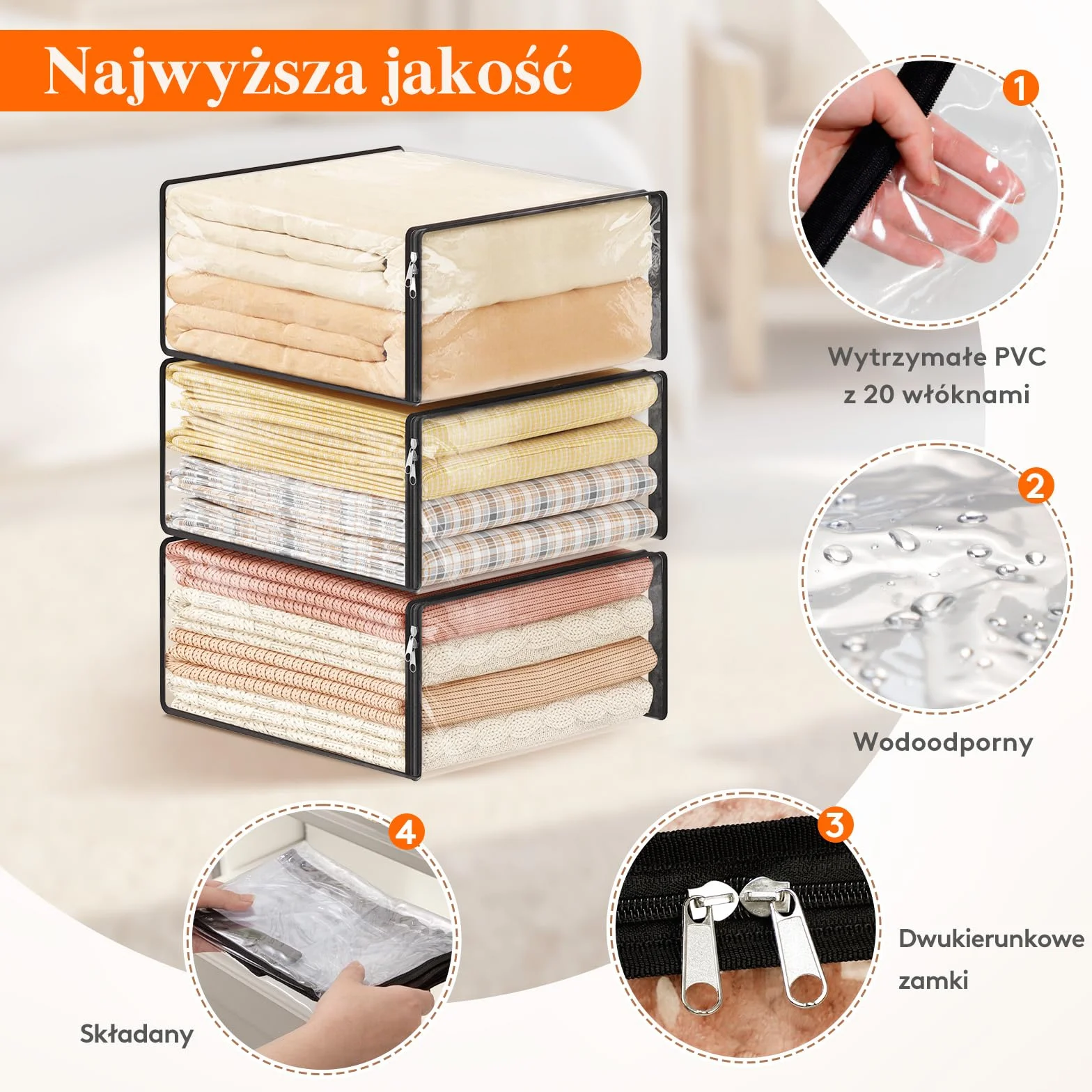 Lifewit 3 przezroczyste worek do przechowywania ubrań, plastikowe worki z zamkiem, 36 l