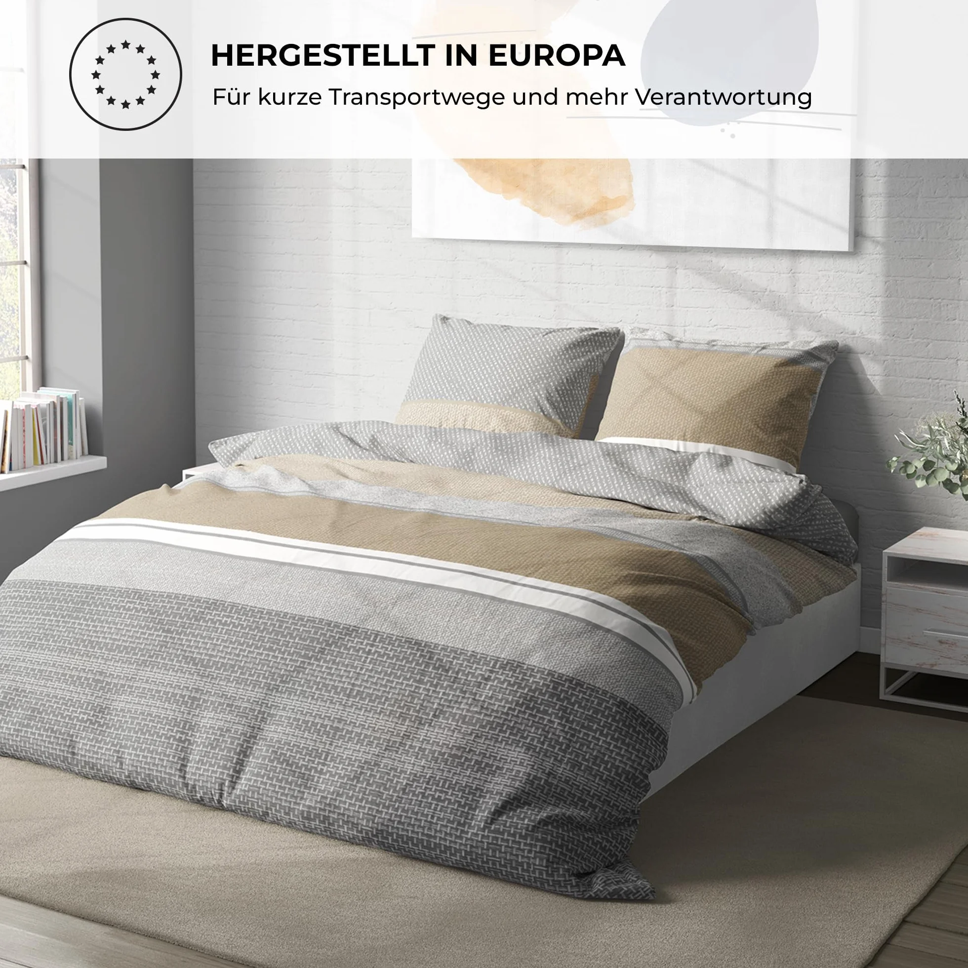 Pościel premium 135 x 200 4-częściowy komplet pościeli 135 x 200 cm z 2 poszewkami na poduszkę 80 x 80 cm, 2 x poszwa na kołdrę, oddychająca bawełna z zamkiem błyskawicznym, komplet pościeli