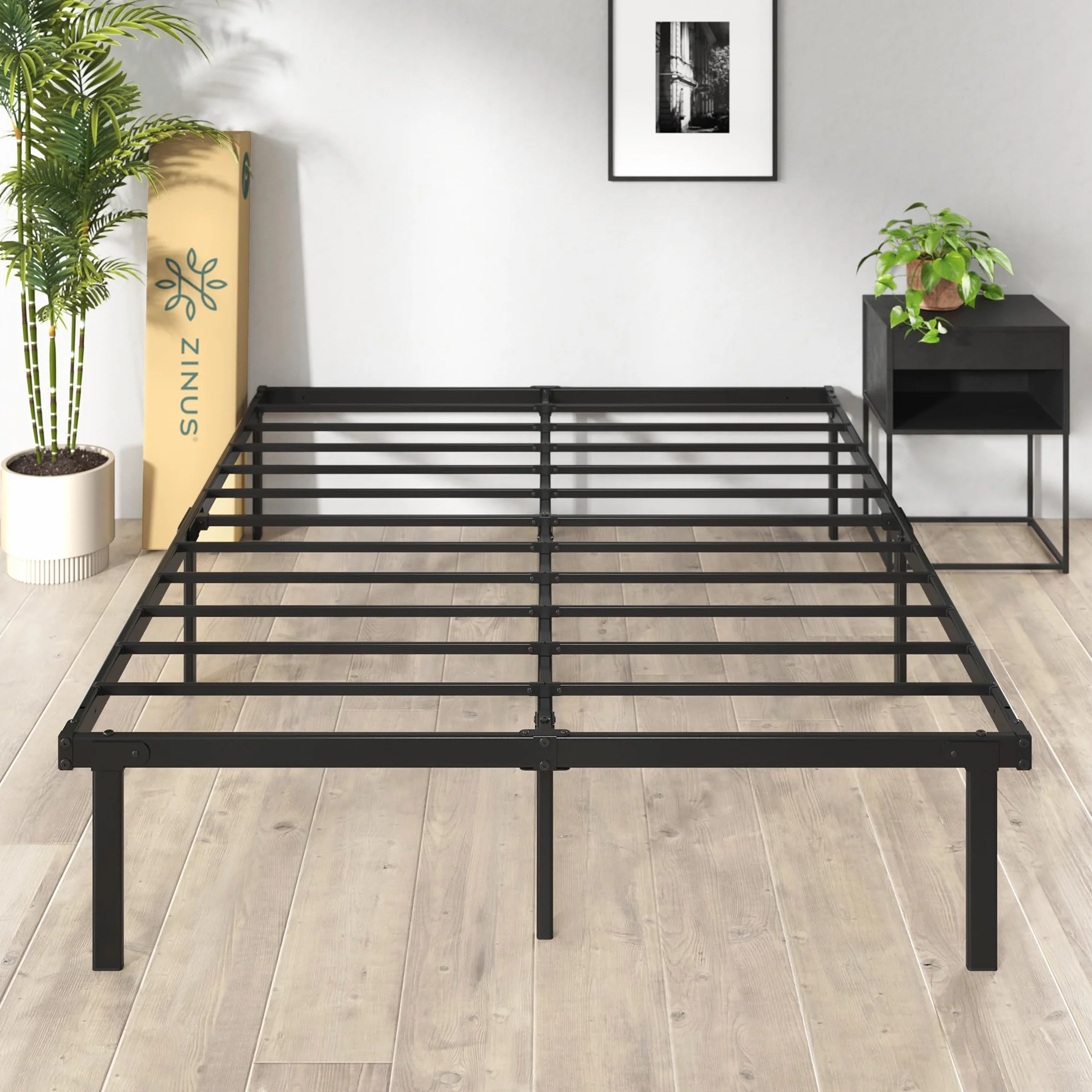 Zinus Caleb łóżko 140 x 200 cm 36 cm z miejscem do przechowywania metalowa rama składana czarne