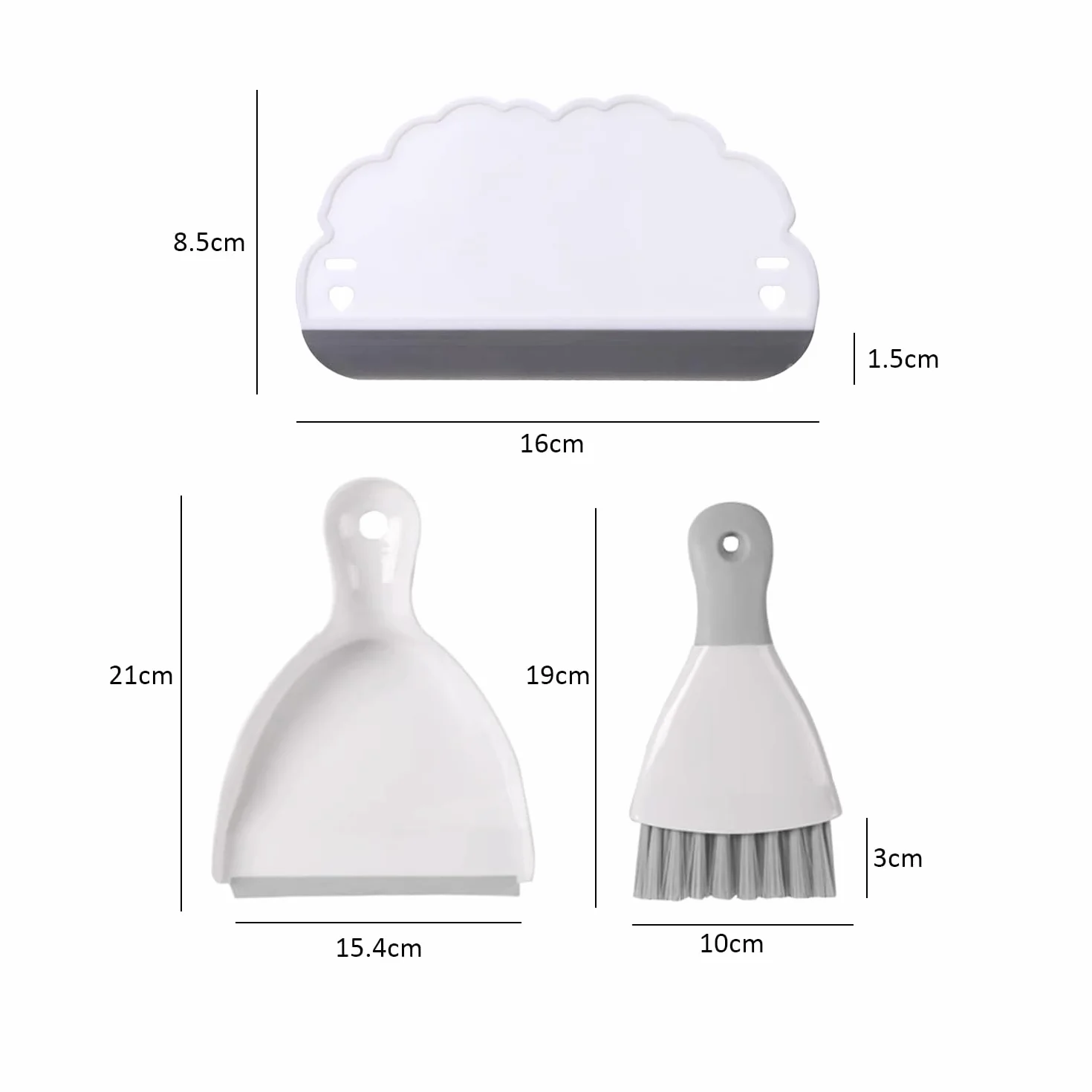 1-częściowy zestaw małych szufelek do miotły z 1 białą rakielą, przenośny mini zestaw do czyszczenia blatu stołu, stołu jadalnego, sofy, klawiatury (kolor szary)