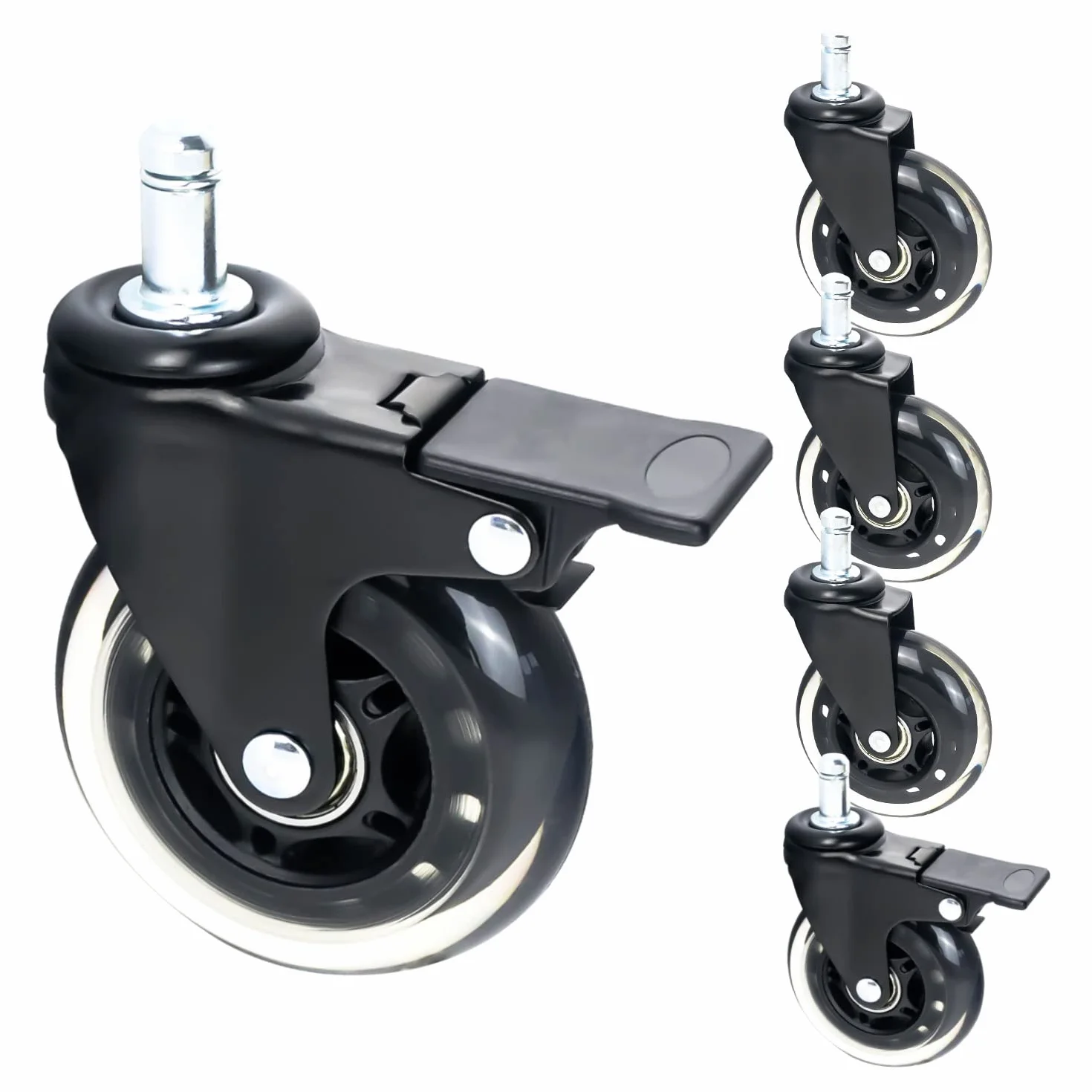 HMF 6810 kółka do twardych podłóg biurowych z funkcją hamowania, 5 sztuk, 11 mm, czarne