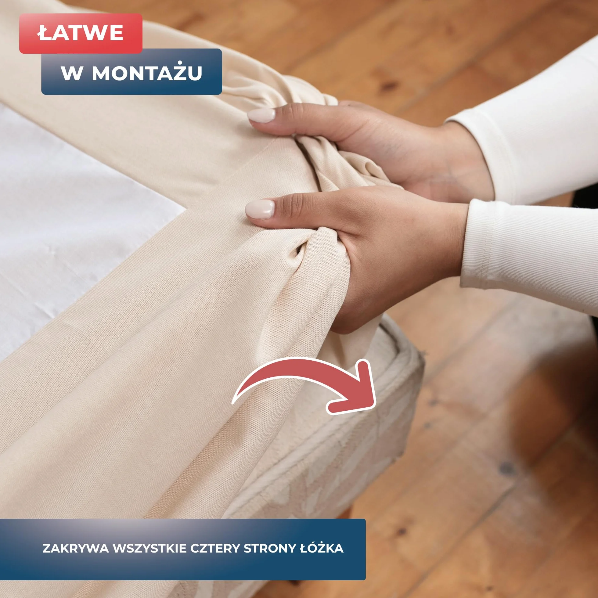 Wrappybag Falbana na Łóżko Pokrowiec na Stelaż 140 x 200 cm Długi do Samej Podłogi Kolor Bezowy