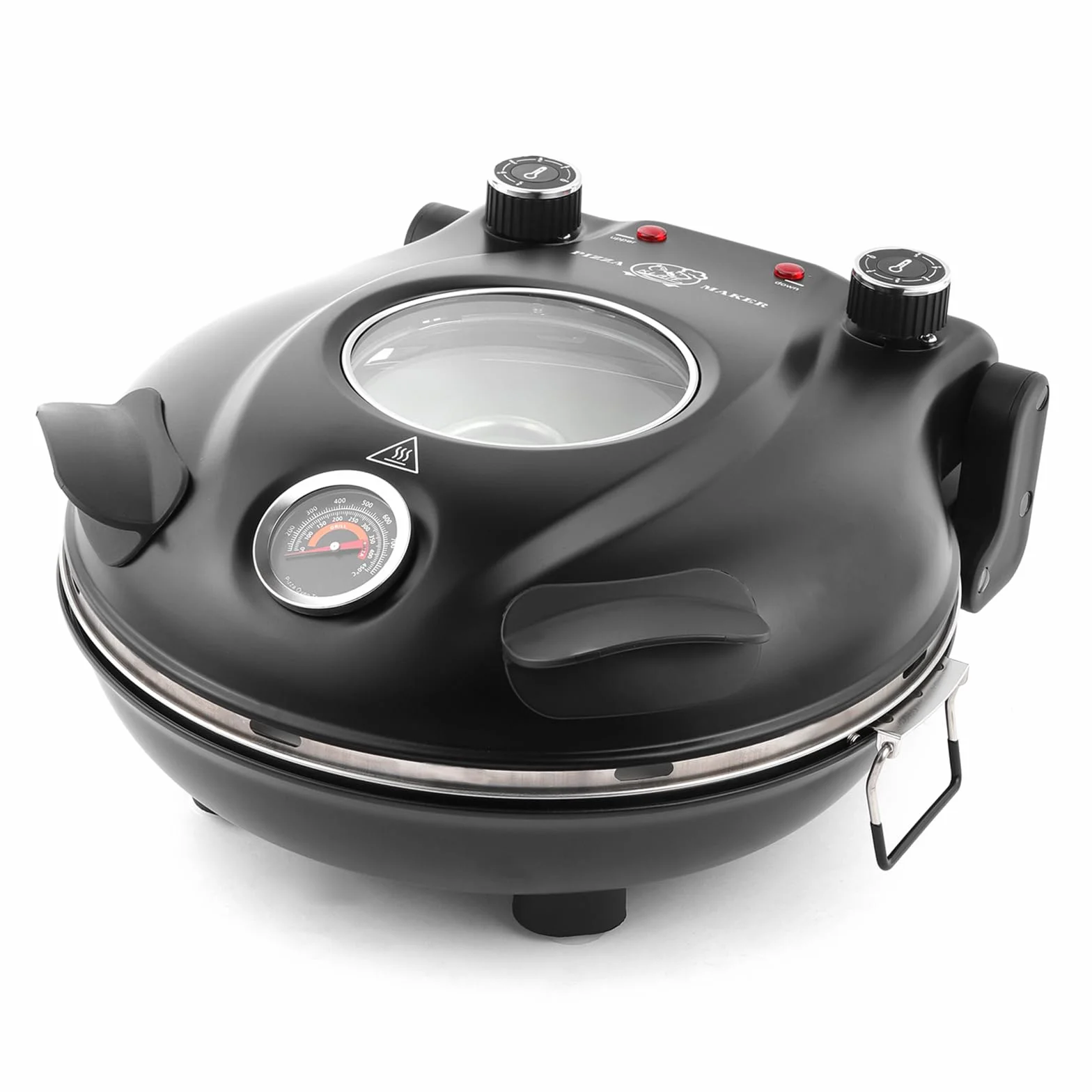 Klaif Elektryczny Piec do Pizzy, Termometr Widoczny & Szklane Okno, Ekspresowa 4-minutowa Piec do Pizzy z Kamieniem Ceramicznym 31cm, 5 Ustawień Temperatury (max 420°C), 1200W, LM-Czarny