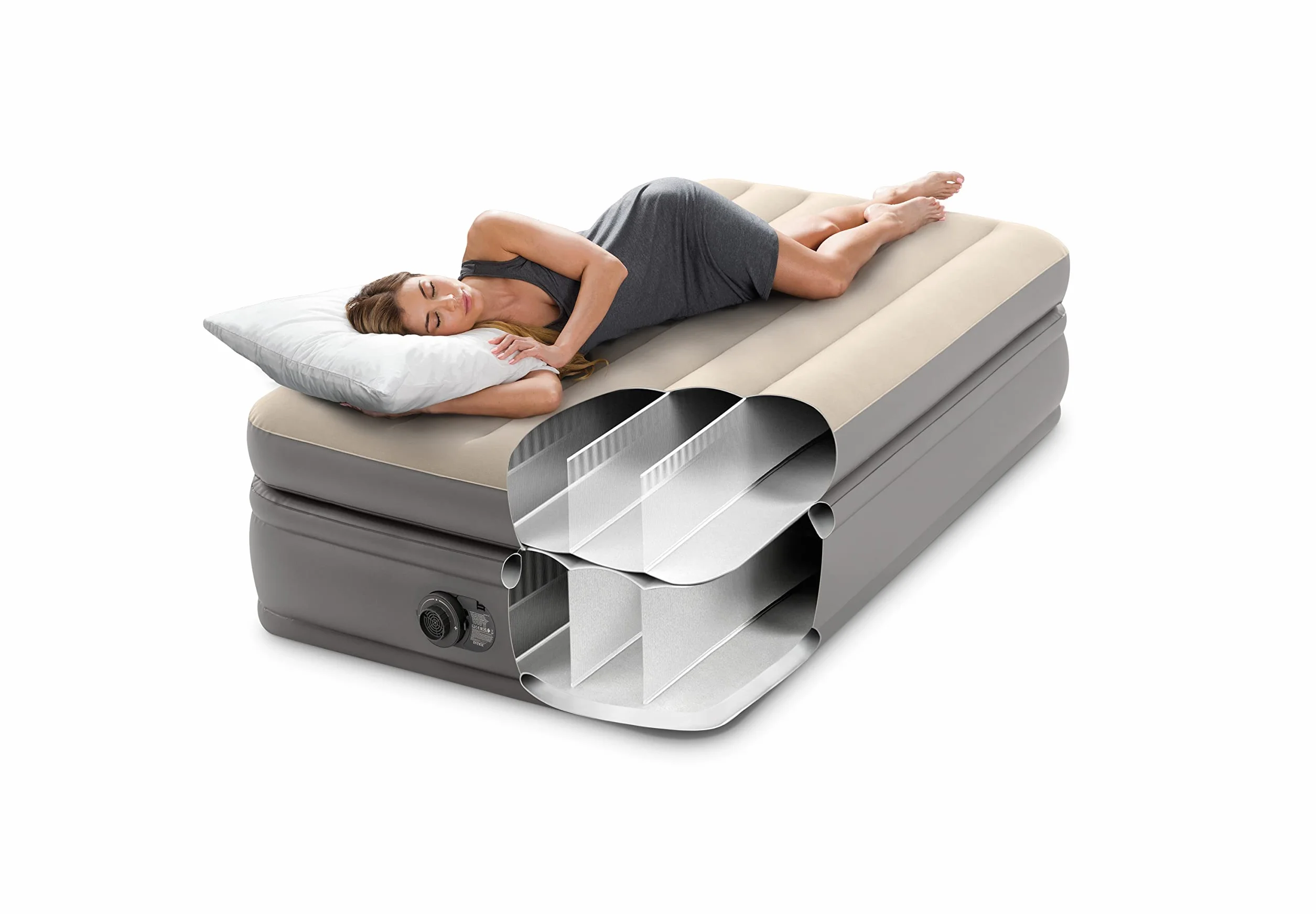 Intex 64162ND Materasso Dura-Beam Prime Comfort Singolo con Pompa Elettrica Incorporata 99x191x51 cm