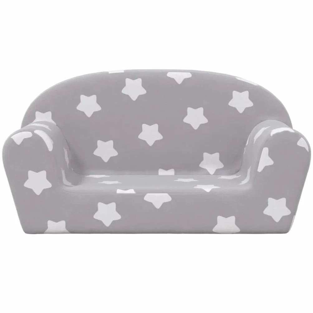 Sofa dziecięca 2-osobowa, jasnoszara z gwiazdkami, miękka ławka do siedzenia do pokoju dziecięcego, zdejmowana poszewka, poduszka piankowa, wygodna do czytania, zabawy, relaksu w pokoju