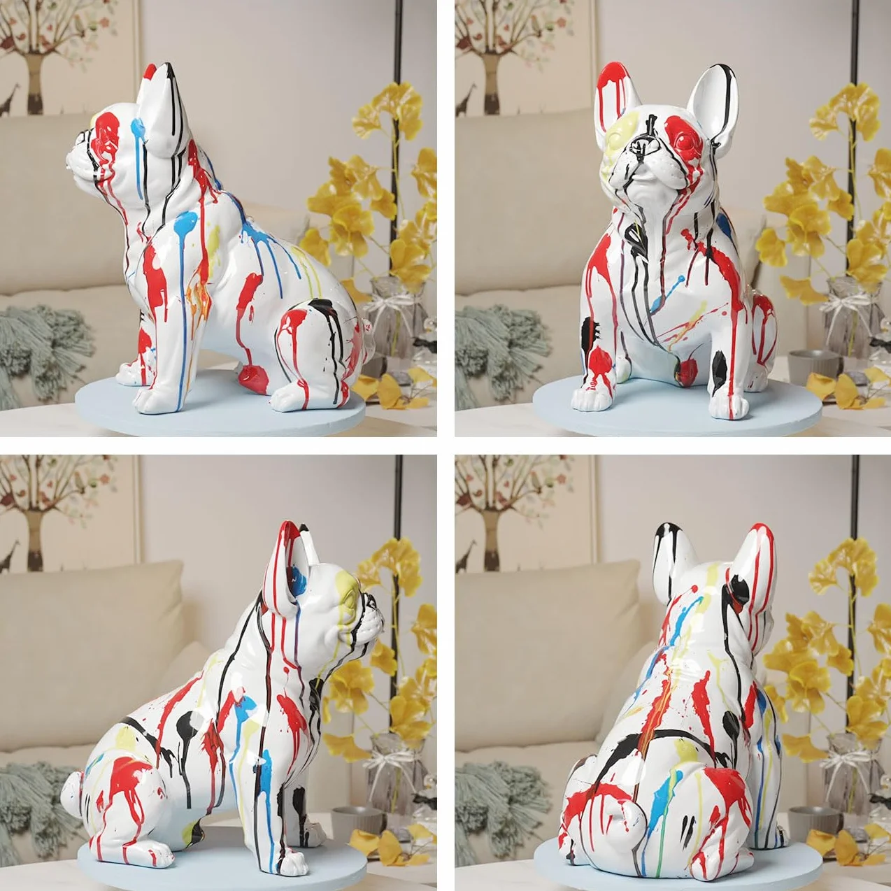 Figurki buldoga, nowoczesna rzeźba, dekoracja, zwierzęta, prezent, do salonu, sztuka, żywica poliestrowa, ornament, 31 cm