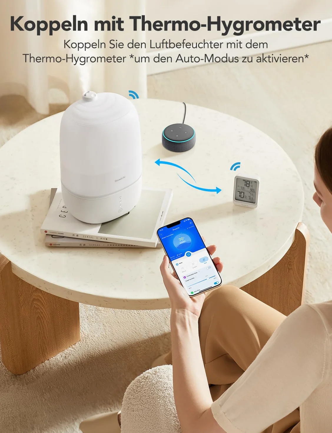 GoveeLife Top-Fill Air Smartnawilżacz do sypialni, 3 l, ultradźwiękowy dyfuzor powietrza z zapachem i światłem nocnym do 25 h, 24 dB, cichy