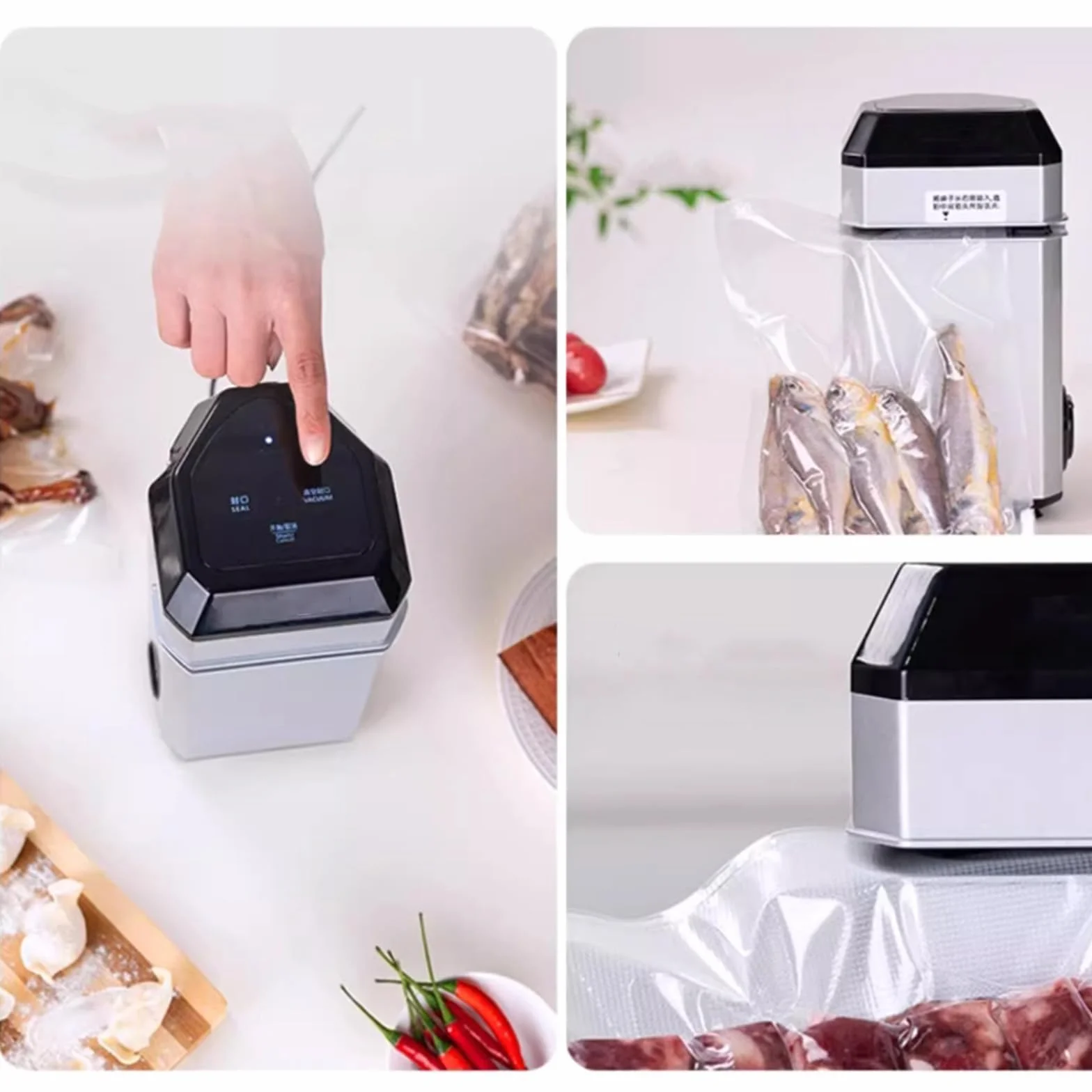 Pakowarka próżniowa, automatyczny system pakowania żywności 60 kPa do płynów, marynat, warzyw, mięsa – łatwa w użyciu i skuteczna konserwacja (Silver)