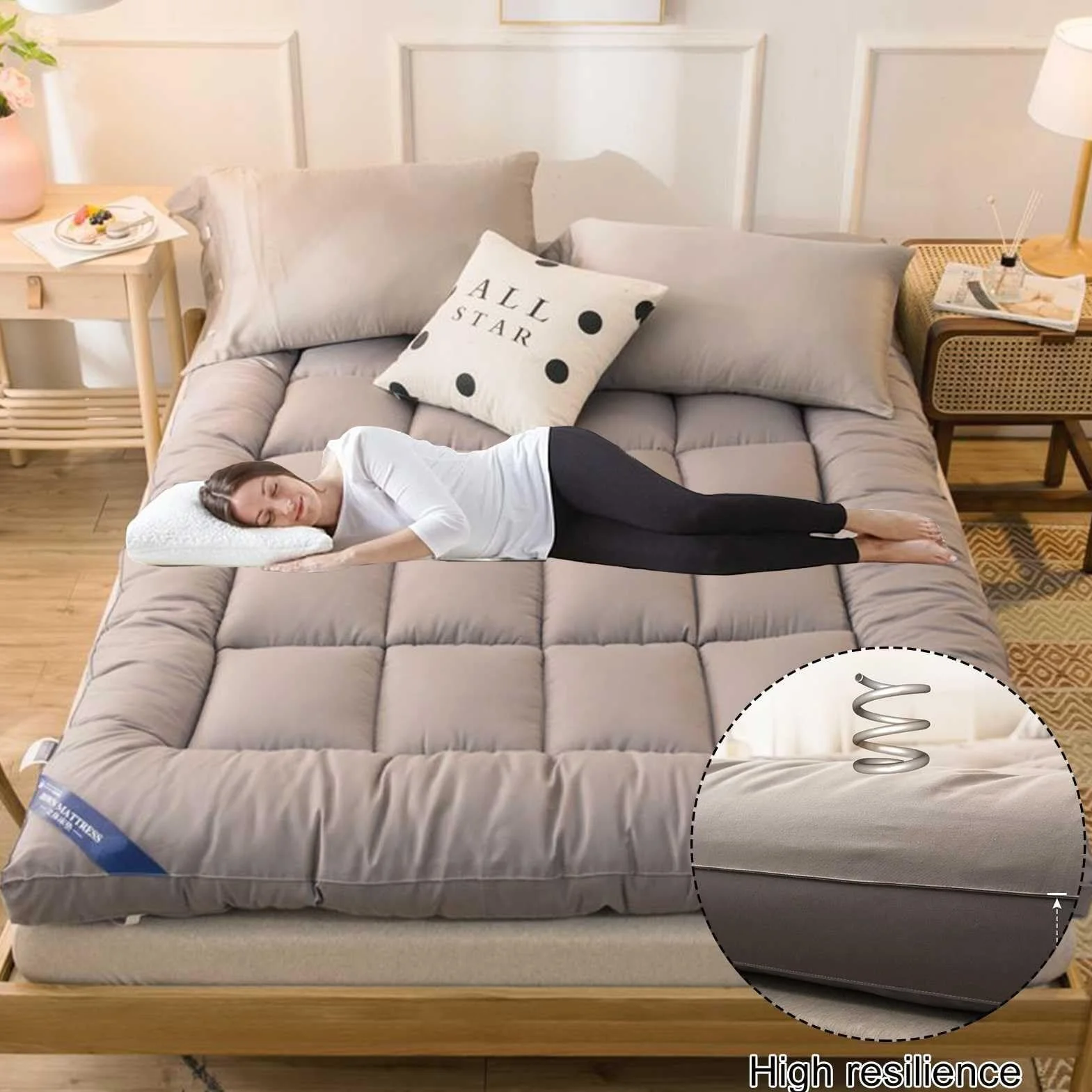 Skin Friendly 3" Extra Thick Japanese Futon Mattress, Foldable Tatami Pad Mattress for Adults Guest Mattress (Color : Green, Size : Queen)