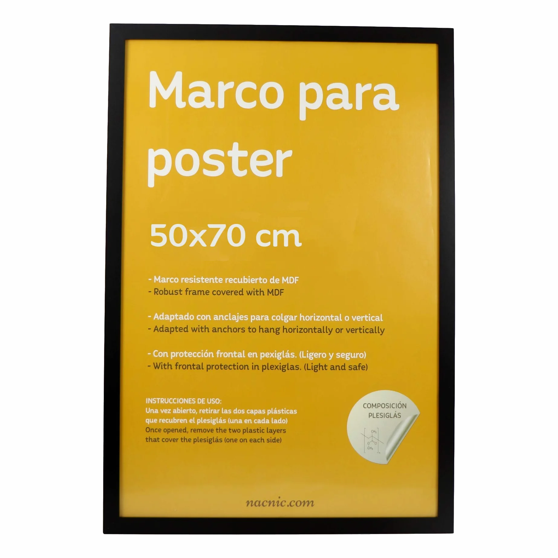 Nacnic Duża ramka na zdjęcia do ochrony i wyświetlania zdjęć, dyplomów, billboardów, plakatów. Ramki w różnych rozmiarach i kolorach. Czarny, rozmiar 50x70 cm