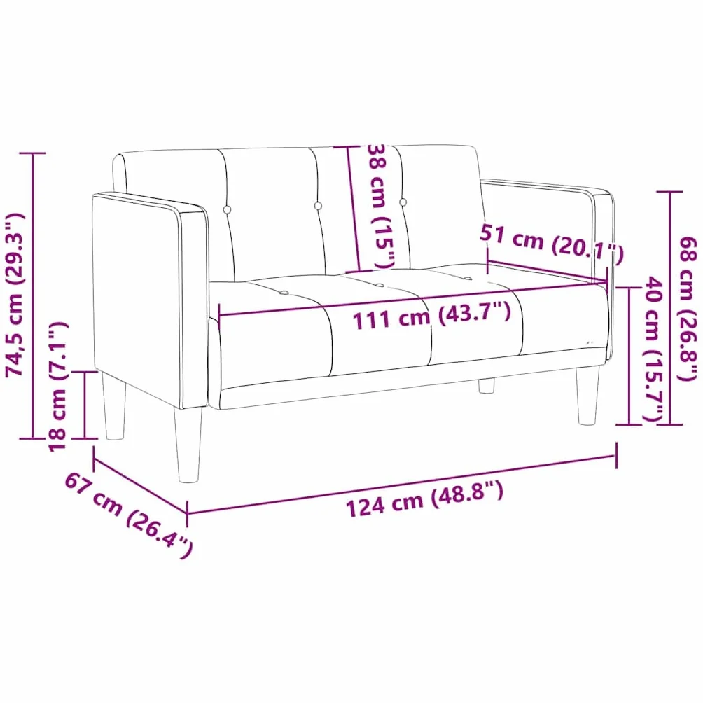 Sofa z tkaniny taupe 111 cm | Pianka i sprężyny wspornikowe, rama ze sklejki, siedzisko 51 cm, maksymalne obciążenie 110 kg