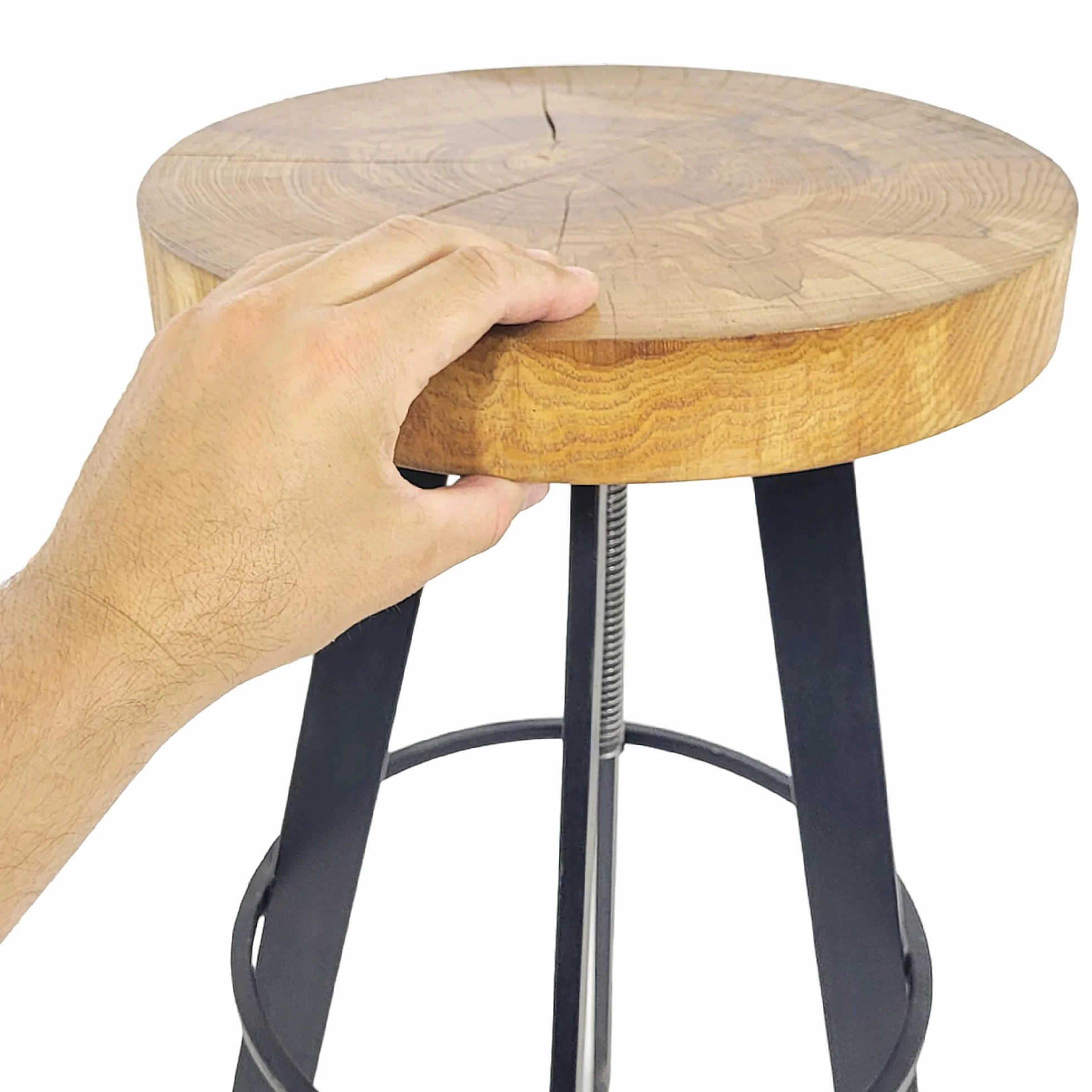 weeco Taboret z obrotowym drewnianym siedziskiem i metalowymi nogami. Stołek z regulacją wysokości siedziska, wysokość 65-80 cm, waga 13 kg