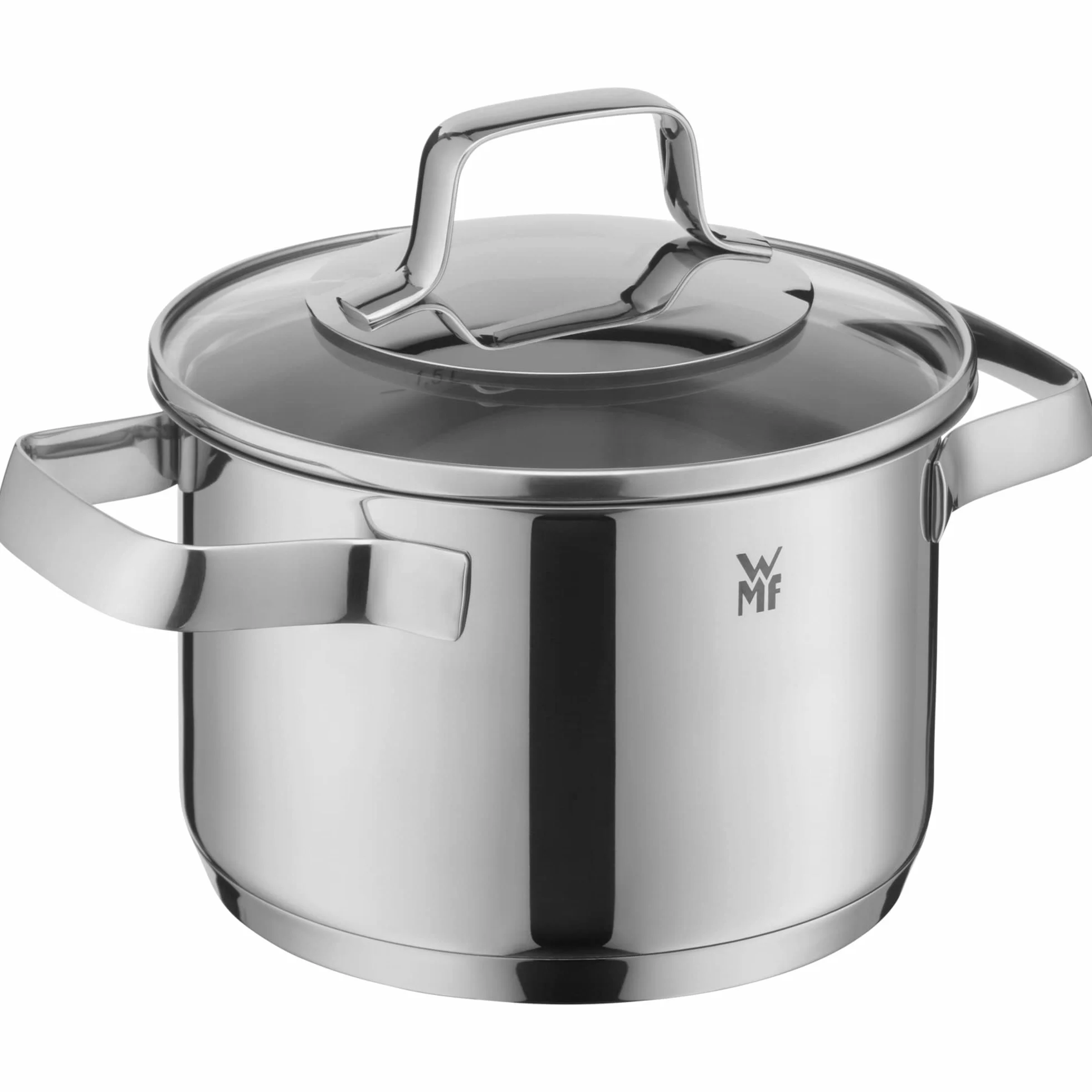 WMF Belmonte mały garnek 16 cm, mały garnek ze szklaną pokrywką, garnek do makaronu, garnek do mięsa indukcyjnego 1,9 l, polerowana stal nierdzewna Cromargan, niepowlekany
