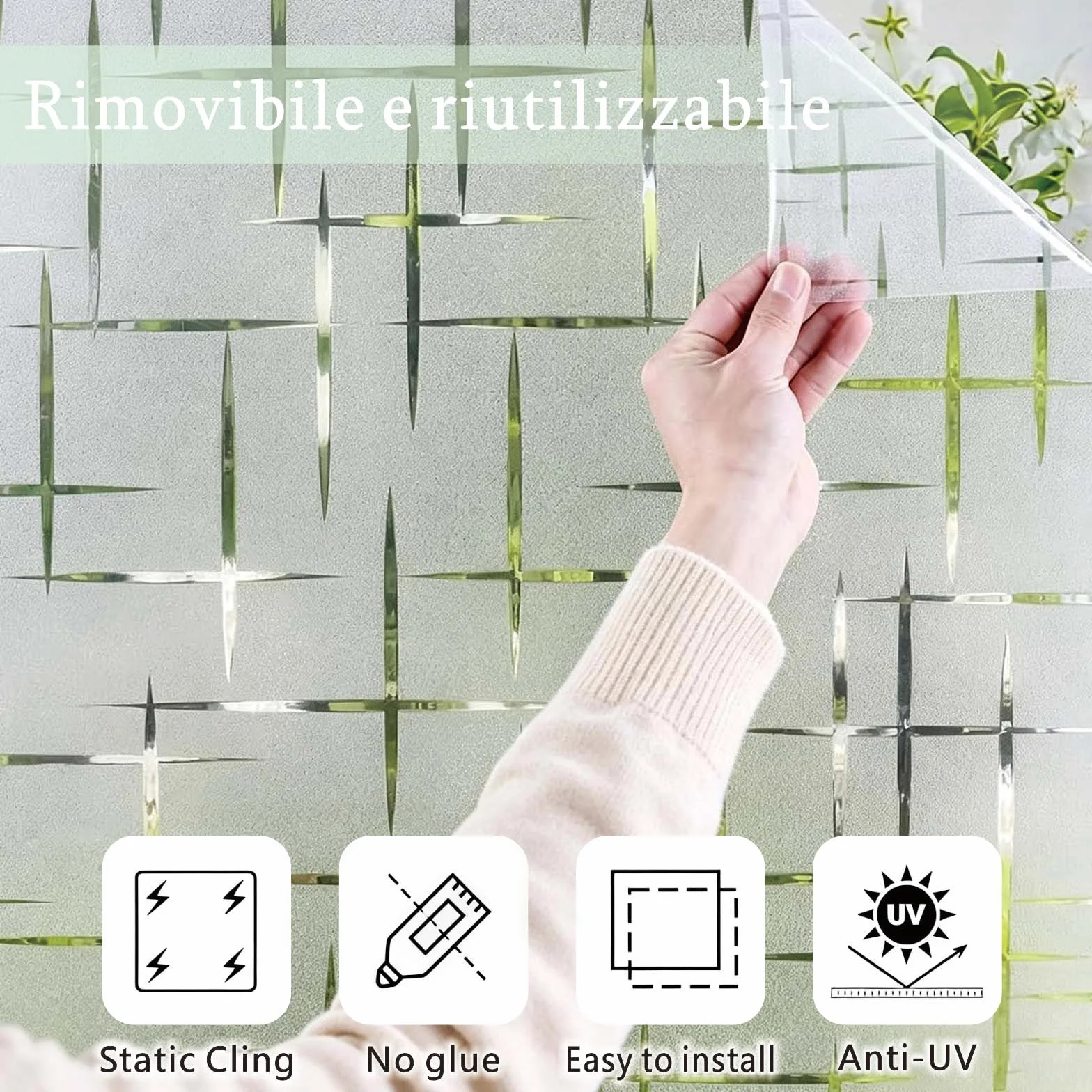 Folia Okienna Maskująca 90 x 480 cm Folia Elektrostatyczna (Bez Kleju) Promieniowaniem UV I Ciepłem Prywatności, Naklejka Z Matowym Wzorem (Elektrostatyczna) Do Rodzina, Gwiazda