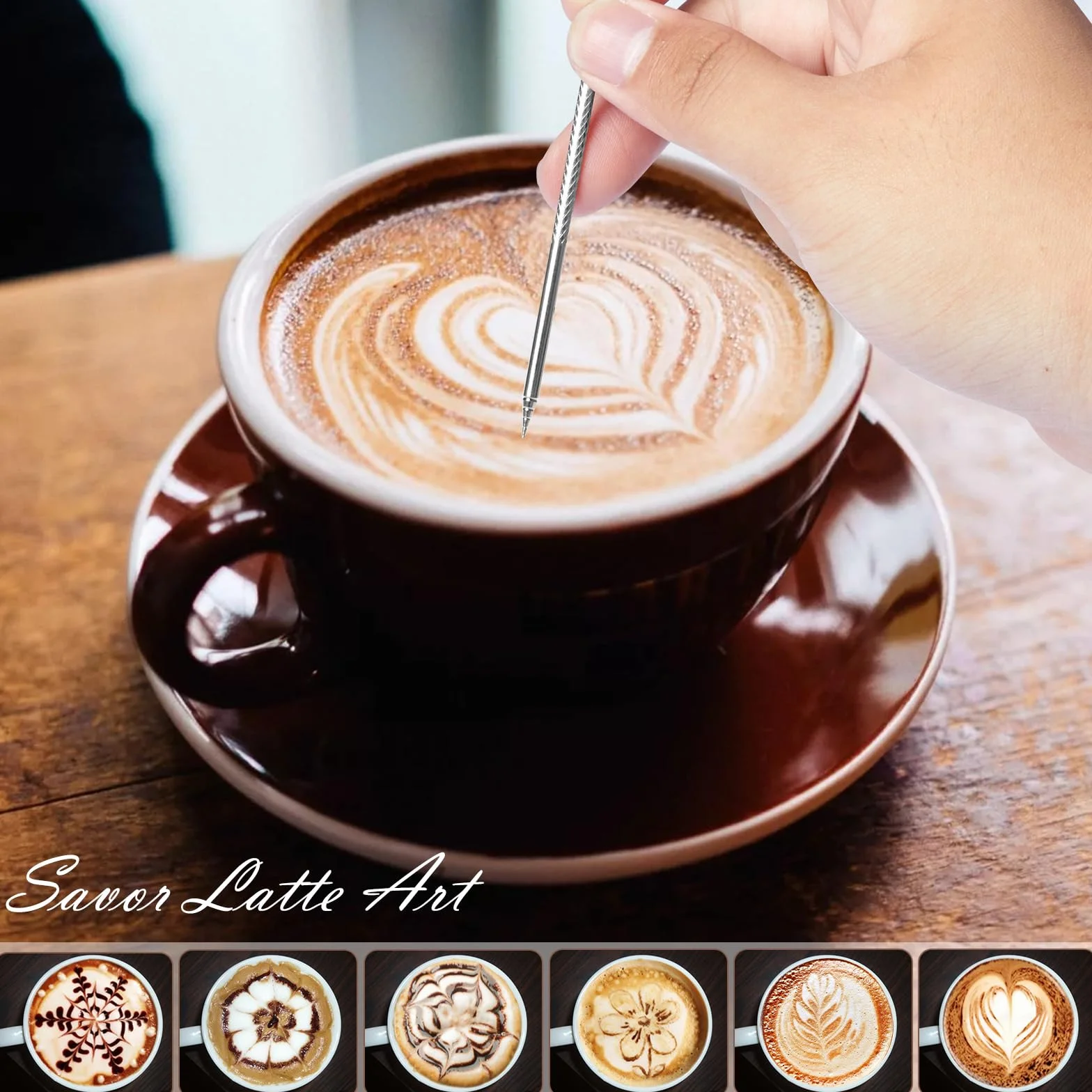 Anpro Metalowy dzbanek do spieniania mleka, 350 ml / 340 ml dzbanek na mleko ze stali nierdzewnej 304 z pisakiem artystycznym do dekoracji latte, metalowe akcesoria baristów do cappuccino latte i