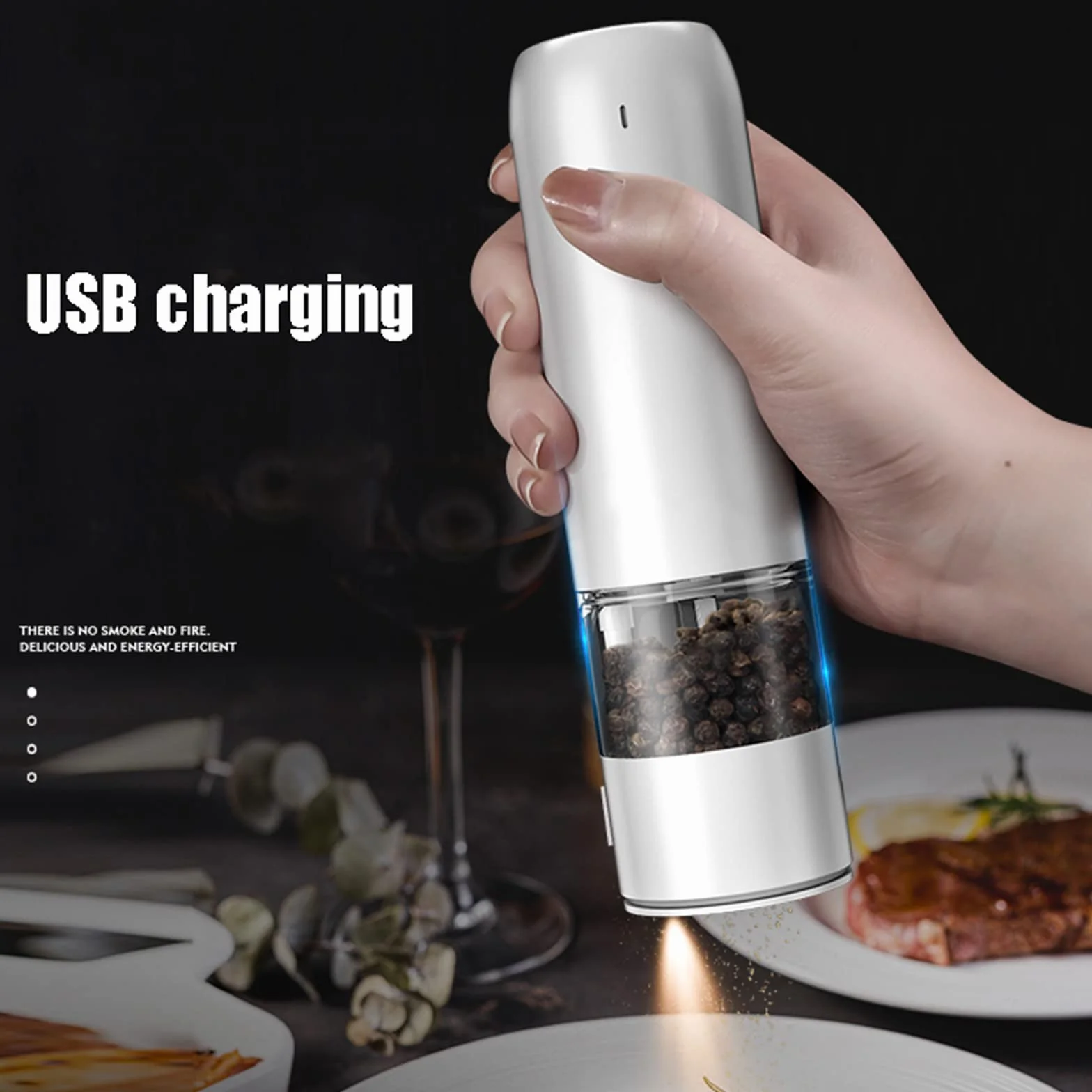 Elektryczne młynki do soli i pieprzu - Zestaw szlifierek do soli i pieprzu USB Zestaw elektronicznych młynków - Regulowany mechanizm chropowatości - ceramiczny ze światłem,combination