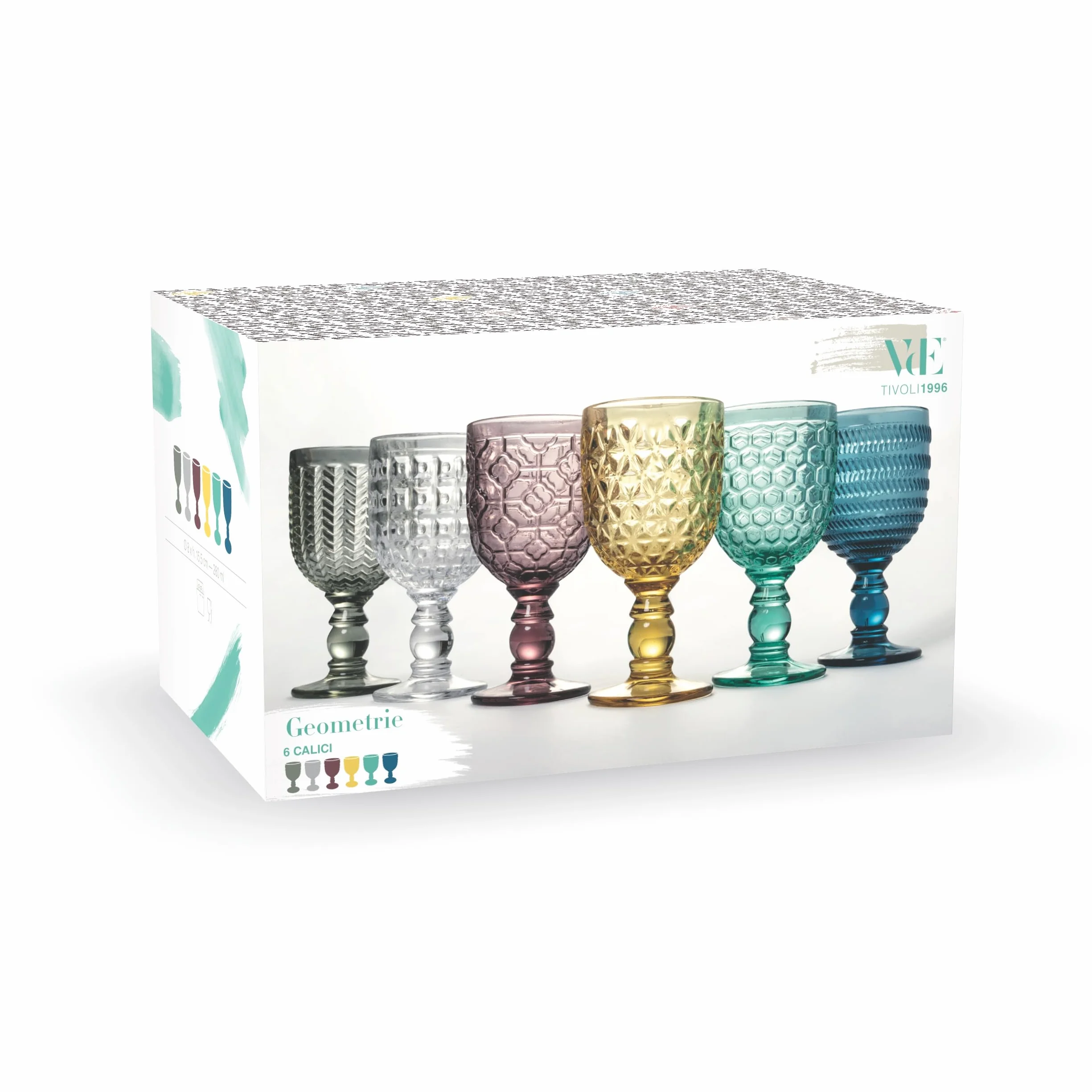 Villa D’Este Home Tivoli Geometria Zestaw Kielichów, Material, Wielokolorowy, 6 sztuk x 280 ml