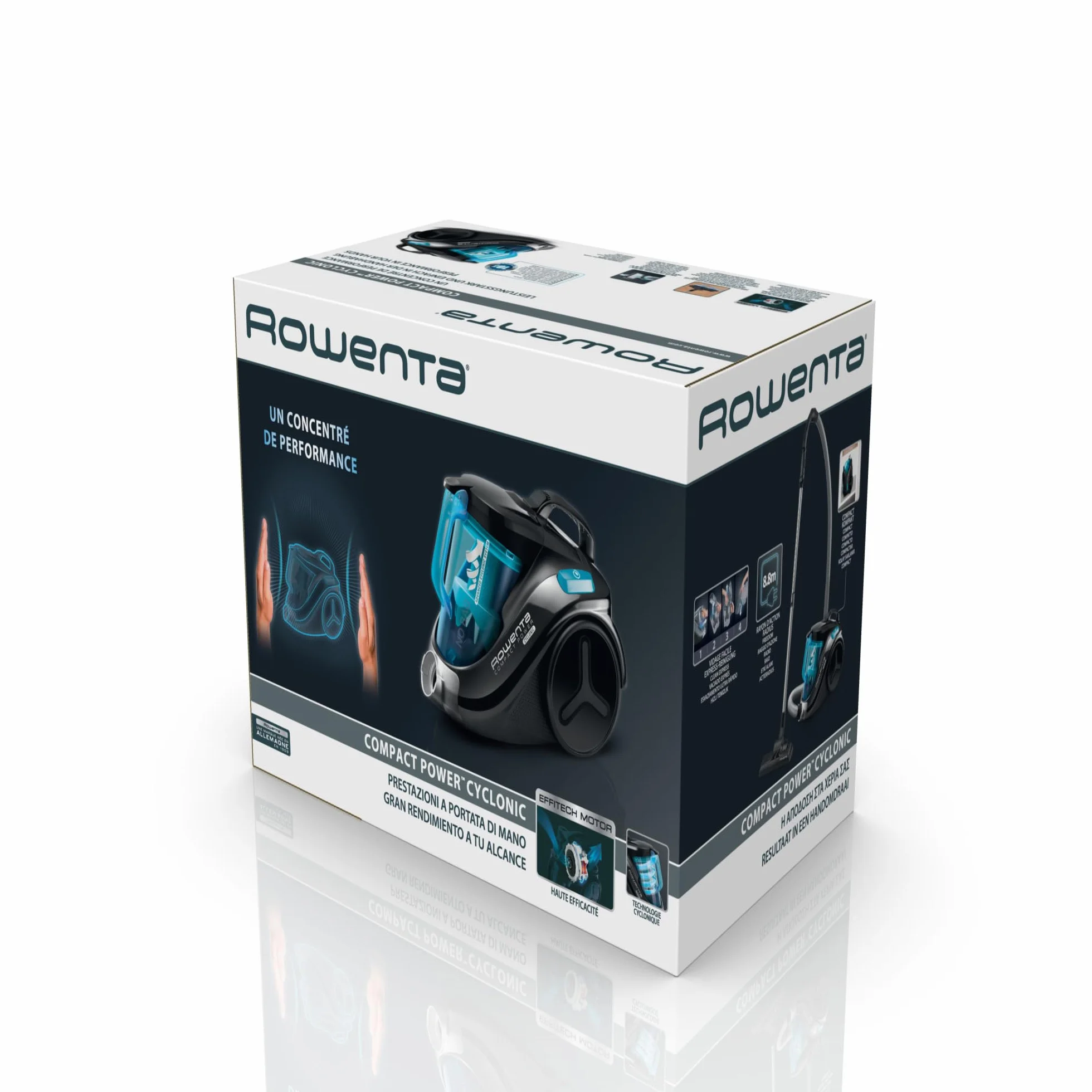 Rowenta RO3731EA Compact Power Cyclonic Odkurzacz Bezworkowy, Tworzywo Sztuczne, 750 W, 1,5 l, Czarny/Niebieski