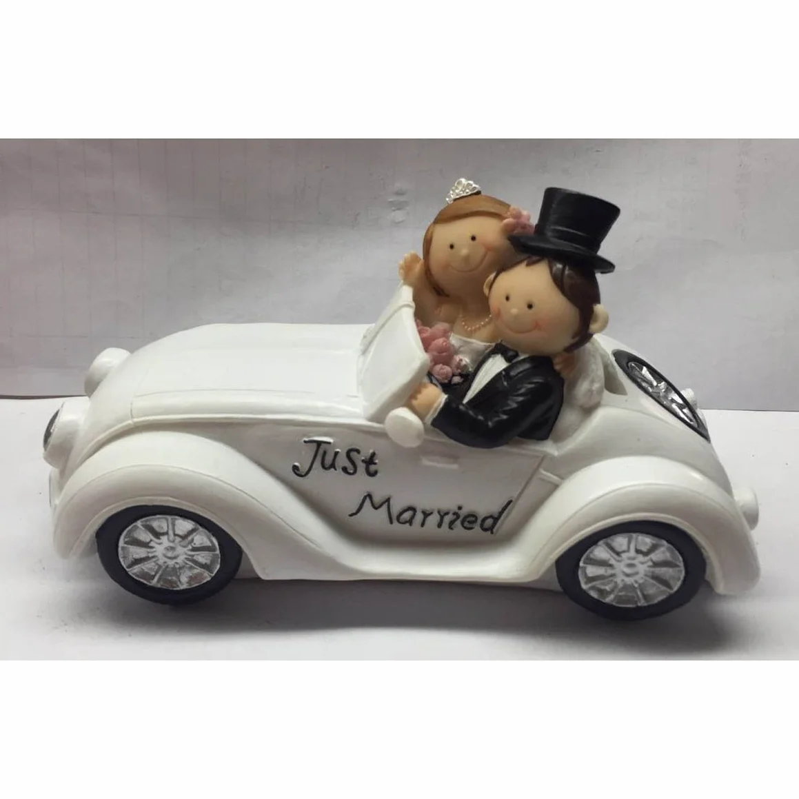 Skarbonka para weselna w kabrioletze - Just Married - samochód weselny z parą młodą - ceramiczna świnka skarbonka ślub