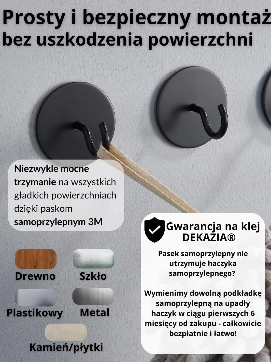 DEKAZIA® Samoprzylepny hak sufitowy czarny okrągły, Mocny hak sufitowy bez wiercenia, Vintage hak klejący, Samoprzylepny hak ścienny czarny do wieszania ubrań i akcesoriów