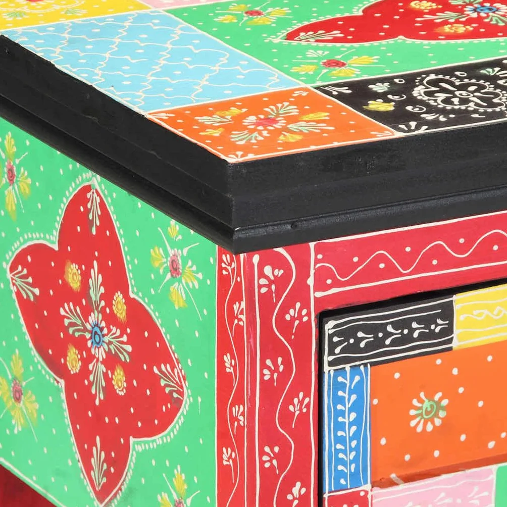 Hothingwell Wielokolorowa konsola boho 80 cm, z litego drewna akacjowego i drewna inżynieryjnego, kolorowy design do salonu lub sypialni, przestronny blat i solidna konstrukcja, przechowywanie