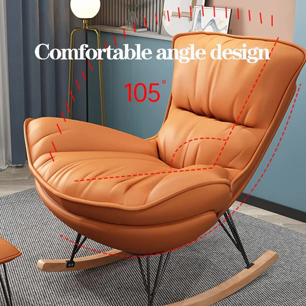 WIGSELBL Accent Fotel bujany Wygodny fotel bujany do pokoju dziecięcego Szybowiec i otomana Zestaw z podstawą z litego drewna, pojedyncza sofa Leniwy wypoczynek Fotel bujany do salonu (kolor: pomarańczowy)