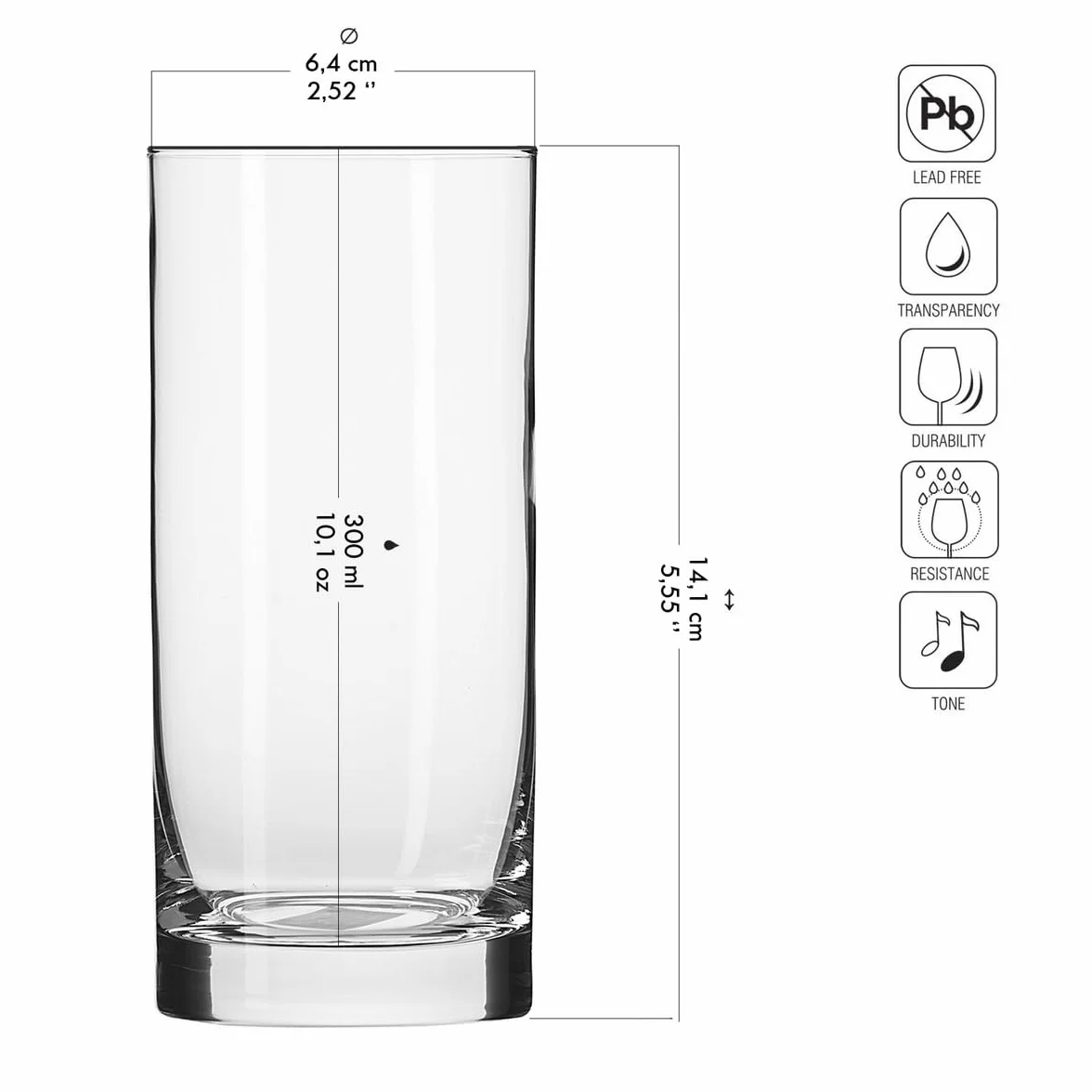 KROSNO Szklanki long drink do wody, napojów i soków | Komplet 6 x 300 ml | Kolekcja Balance | Bezołowiowe szkło kryształowe, Gładki rant | Stabilne dno, Na przyjęcia i imprezy, Do zmywarki