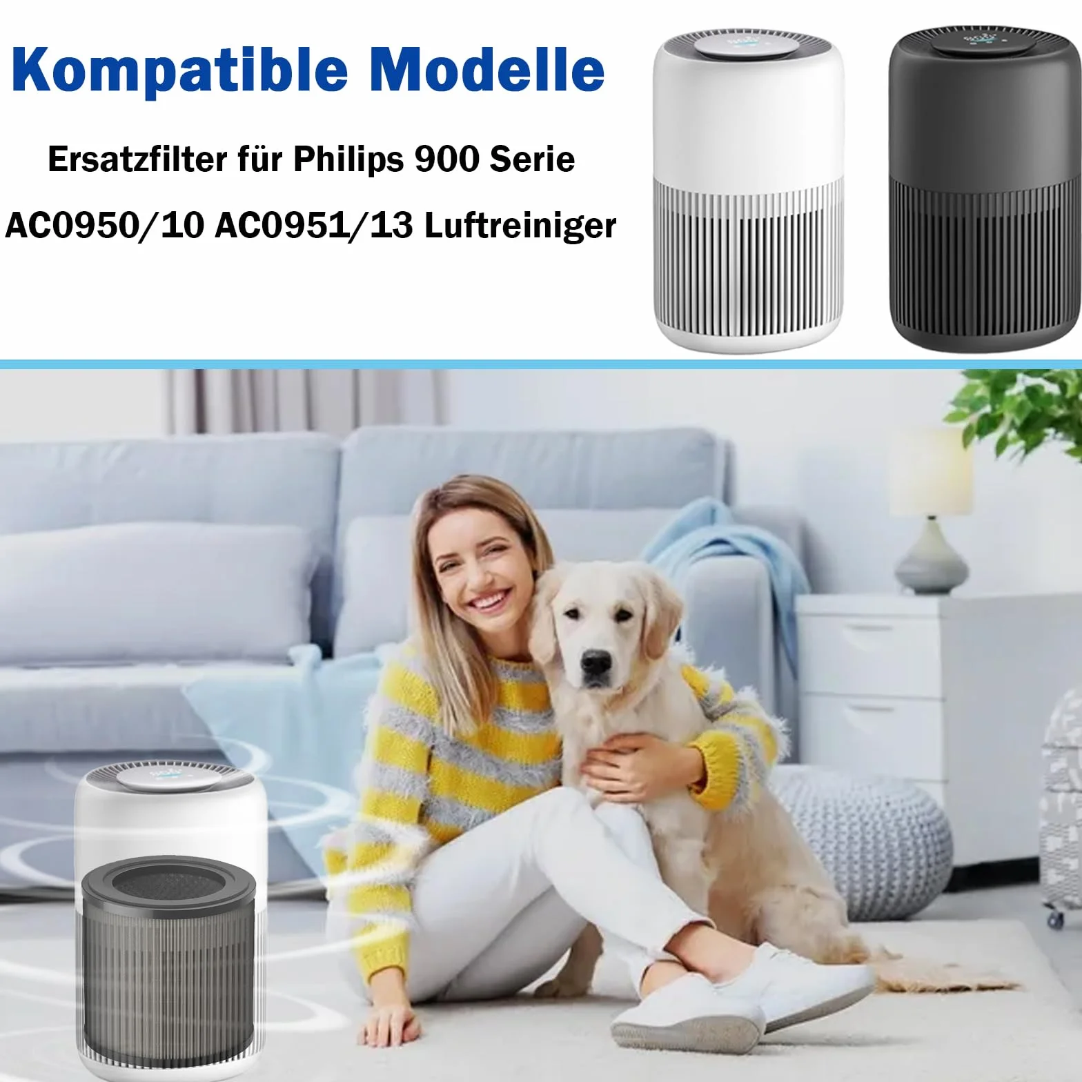 FY0910 Filtr zamienny do oczyszczaczy powietrza Philips 900 Seria AC0950/10 AC0951/13, 3-w-1, H13 True HEPA z wysokowydajnym węglem aktywnym i filtrem wstępnym - Filtr zamienny FY0910/30 (2 sztuki)