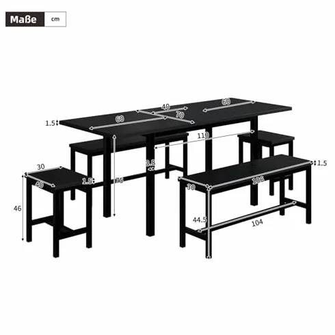 Wysuwany zestaw do jadalni z 4 ławkami, oszczędzający miejsce stół MDF i metalowy wielofunkcyjny design do kuchni lub salonu dla maksymalnie 6 osób