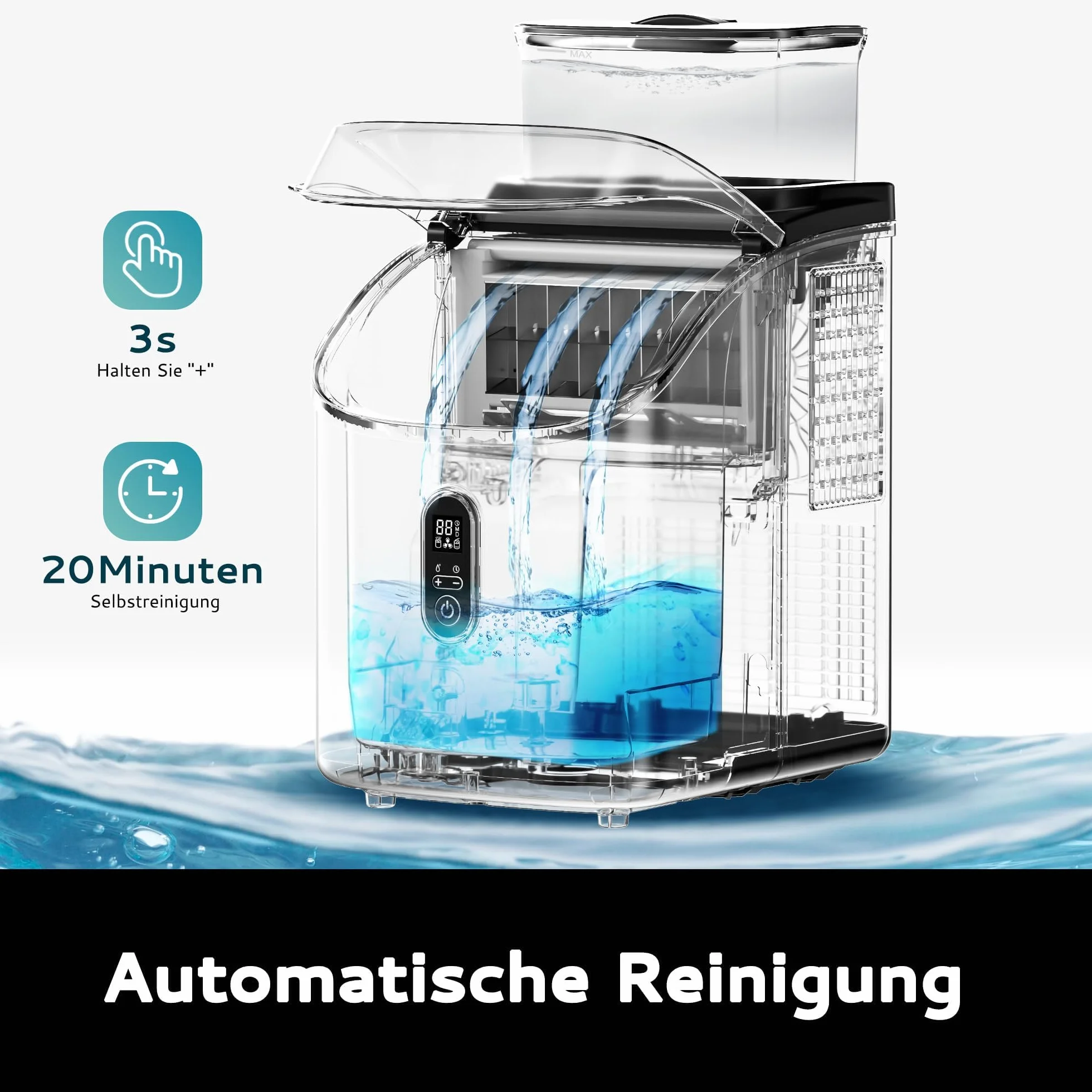 EUHOMY Maszyna do lodu 15 kg/24h samoczyszcząca 1,5 l czarny