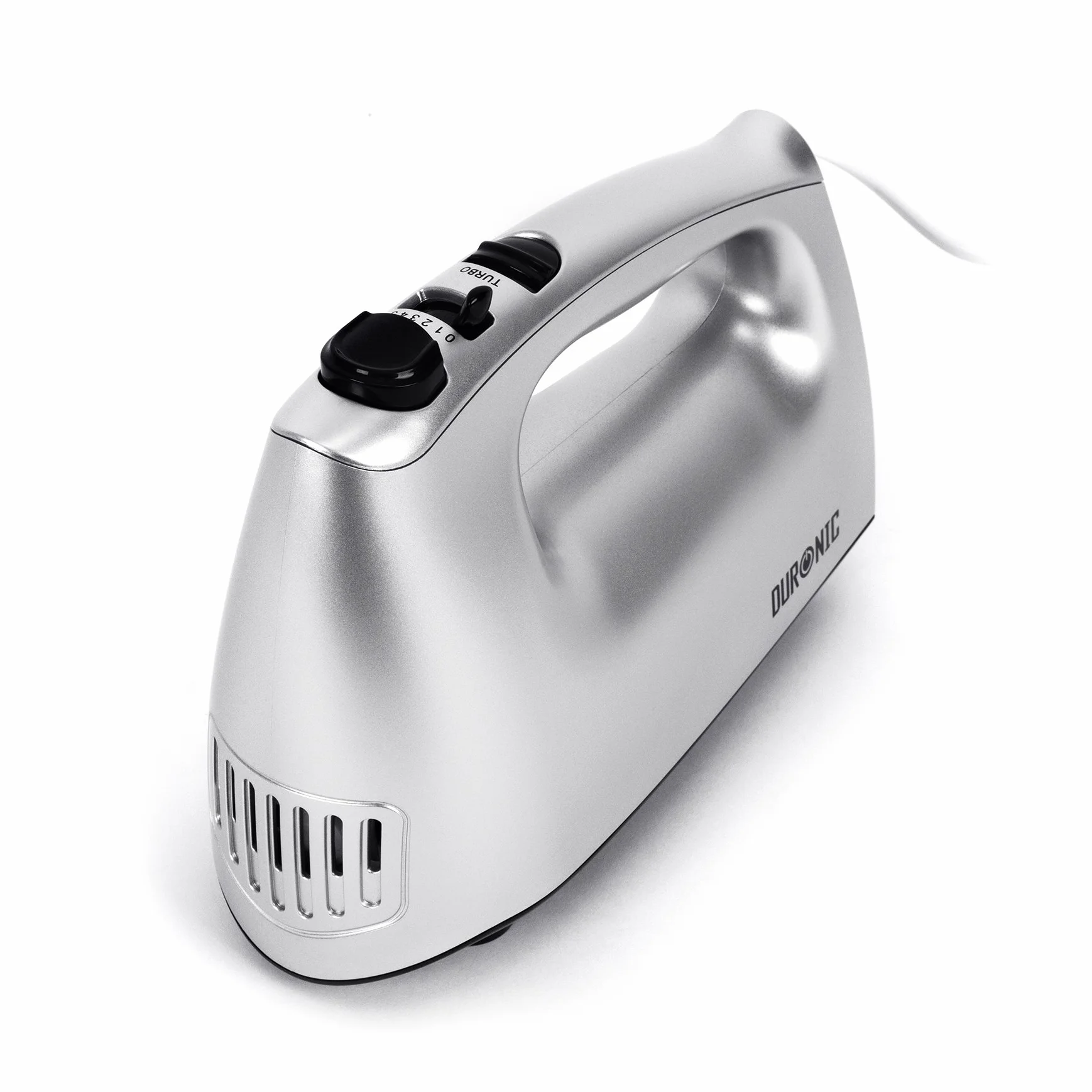 Duronic HM4 SR Mikser ręczny z pojemnikiem do przechowywania wierteł srebrny 400W | 5 prędkości i funkcja turbo | hak do wyrabiania ciasta, trzepaczka i mieszaki | lekki | łatwe przechowywanie
