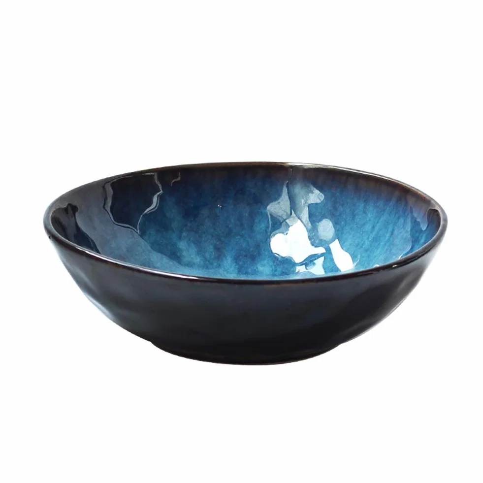 Niebieska ceramiczna miska do sałatek, retro japoński styl miska ramen, kreatywna zastawa stołowa miska na sałatkę owocową miska na zupę L