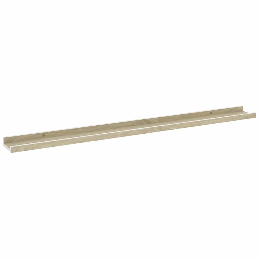 Regały ścienne, zestaw 2 sztuk, białe i dąb Sonoma, 100 x 9 x 3 cm, wytrzymałe półki wiszące z płyty MDF na książki, dekoracja, rośliny, uniwersalny montaż ścienny, nowoczesne wzornictwo
