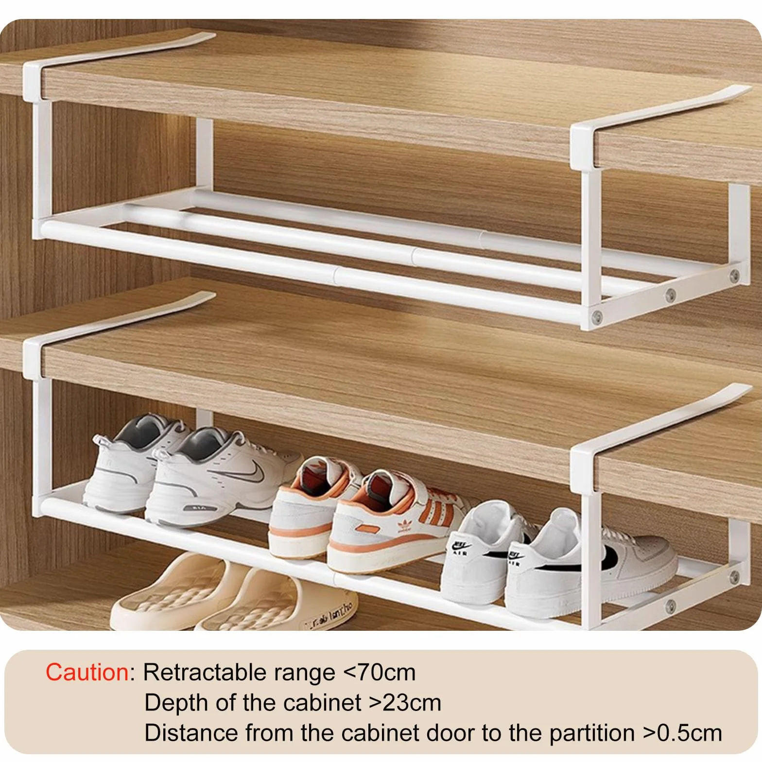ViWaVee Wiszący regał na buty, organizer w szafie, możliwość rozszerzenia 40-70 cm, organizer pod szafkę – idealny do przechowywania i organizacji w kuchni lub na ubrania (biały, 1 szt.)