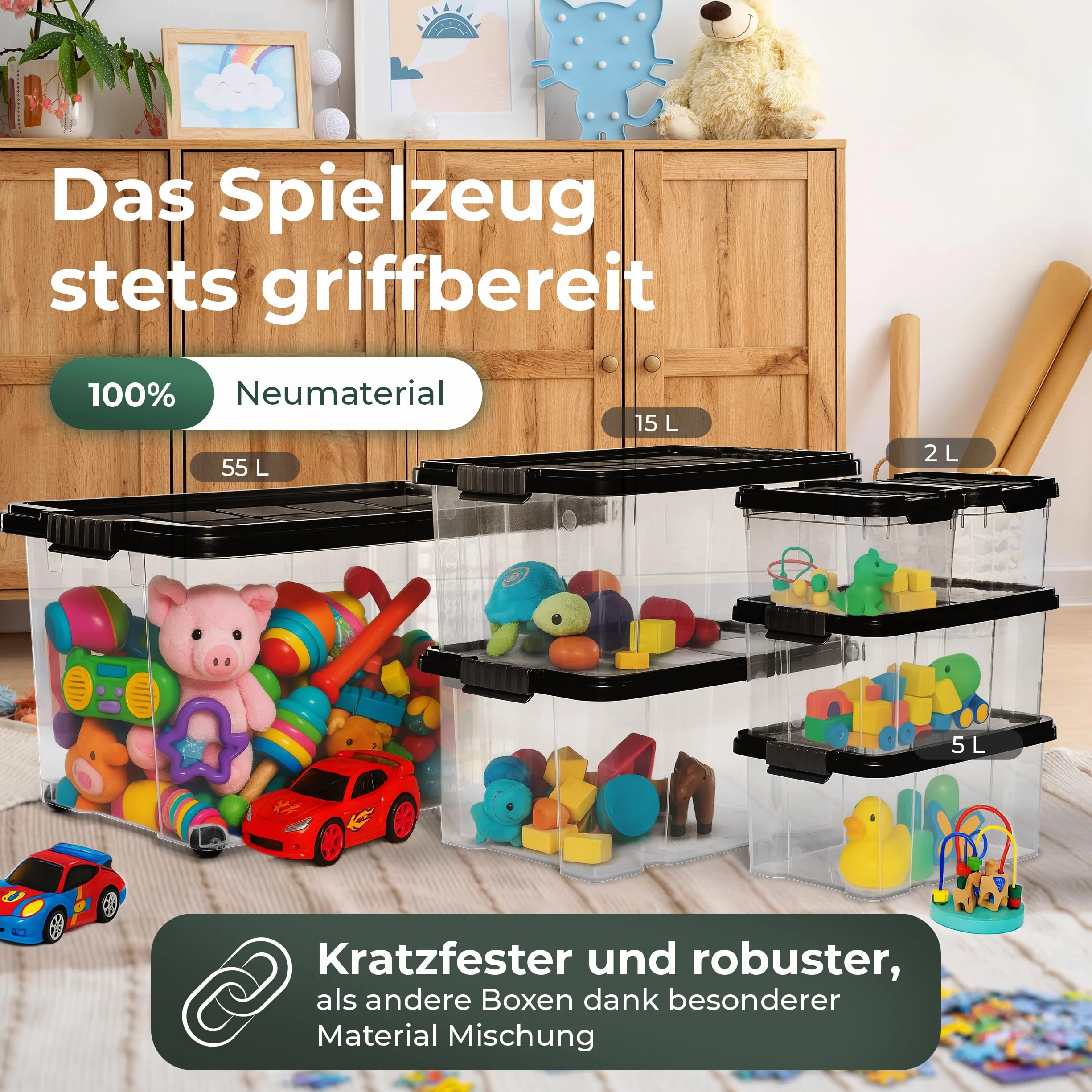 Novaliv 6 x pudełka do przechowywania z pokrywką, duże, 55 l, antracytowe, możliwość układania w stos, z zamknięciem na klips, zwijane, tworzywo sztuczne, nie zawiera BPA, 61 x 40 x 32,5 cm