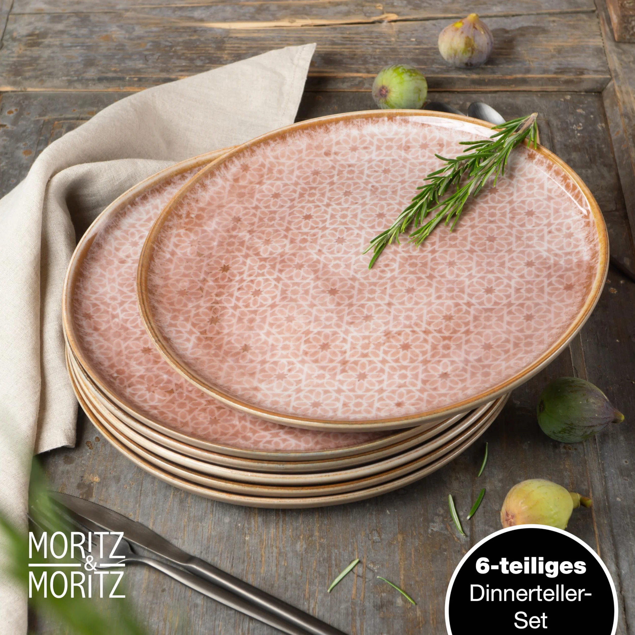 Moritz & Moritz TERRA 6-częściowy zestaw talerzy obiadowych - Ø 27 cm - talerze śródziemnomorskie w delikatnej terakocie z wysokiej jakości porcelany - nowoczesne talerze obiadowe na co dzień i na